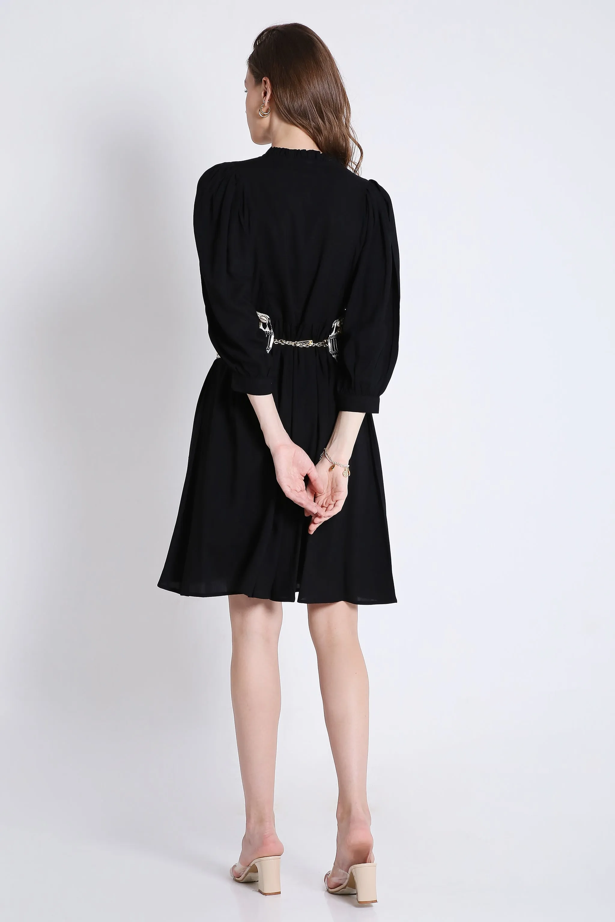 Black Short Dress with Batwing Sleeve (Without Belt) French Theory
