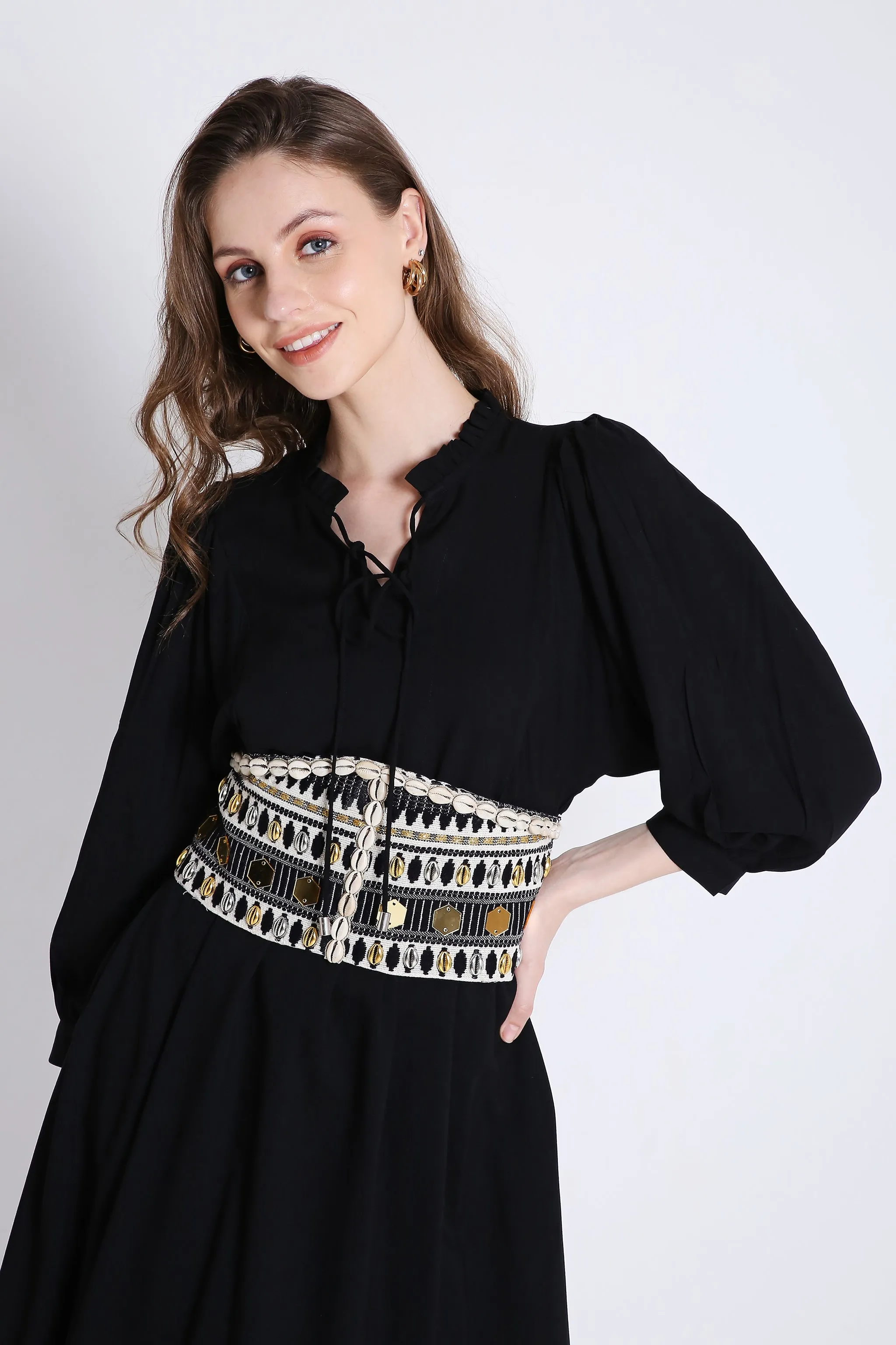 Black Short Dress with Batwing Sleeve (Without Belt) French Theory