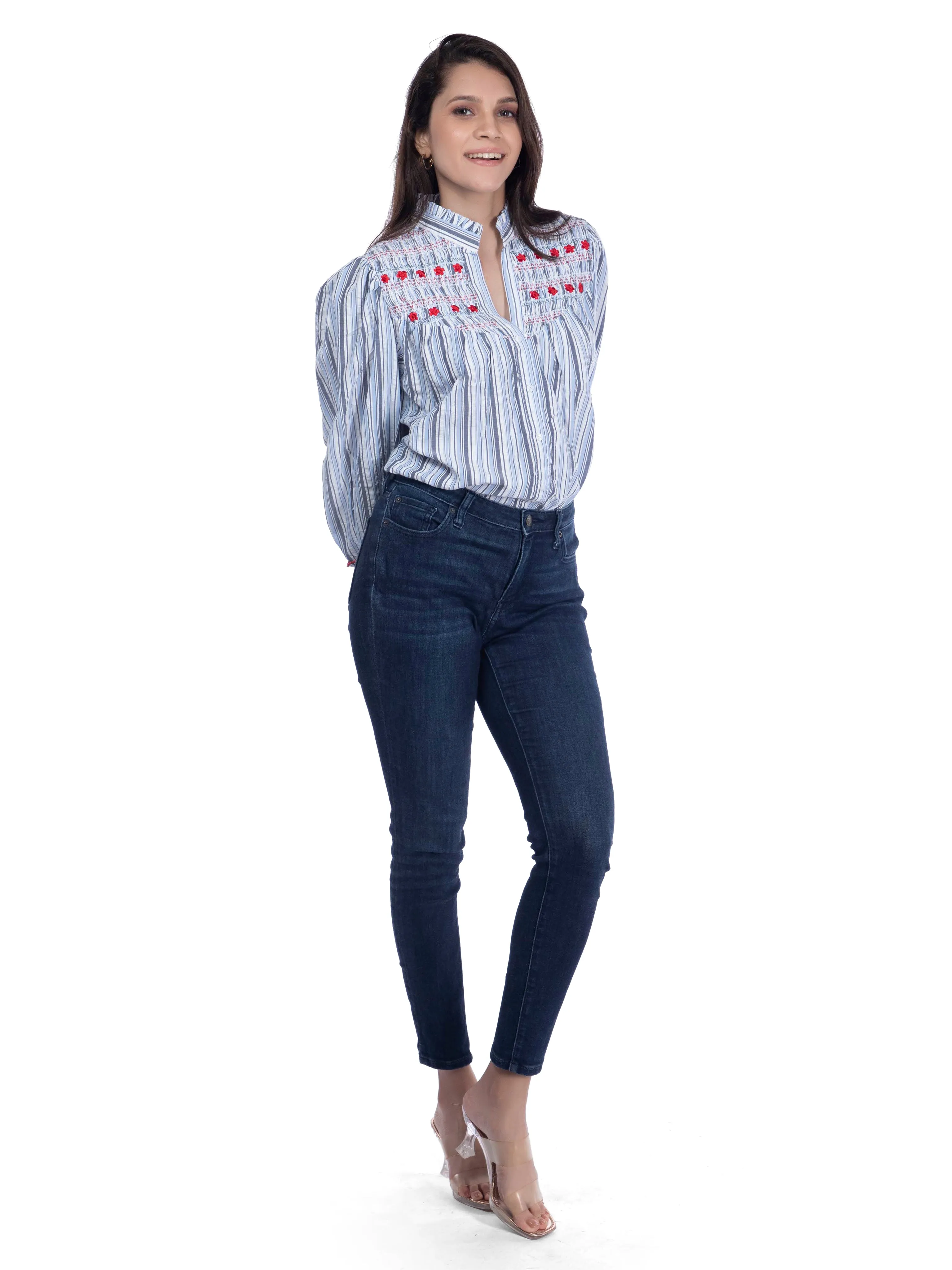 Blue & White Embroidered Cotton Shirt French Theory