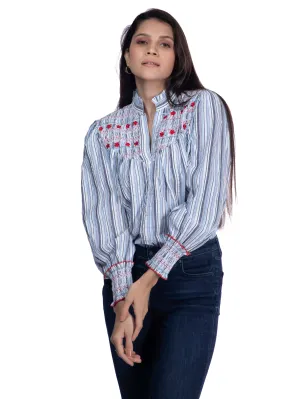 Blue & White Embroidered Cotton Shirt French Theory
