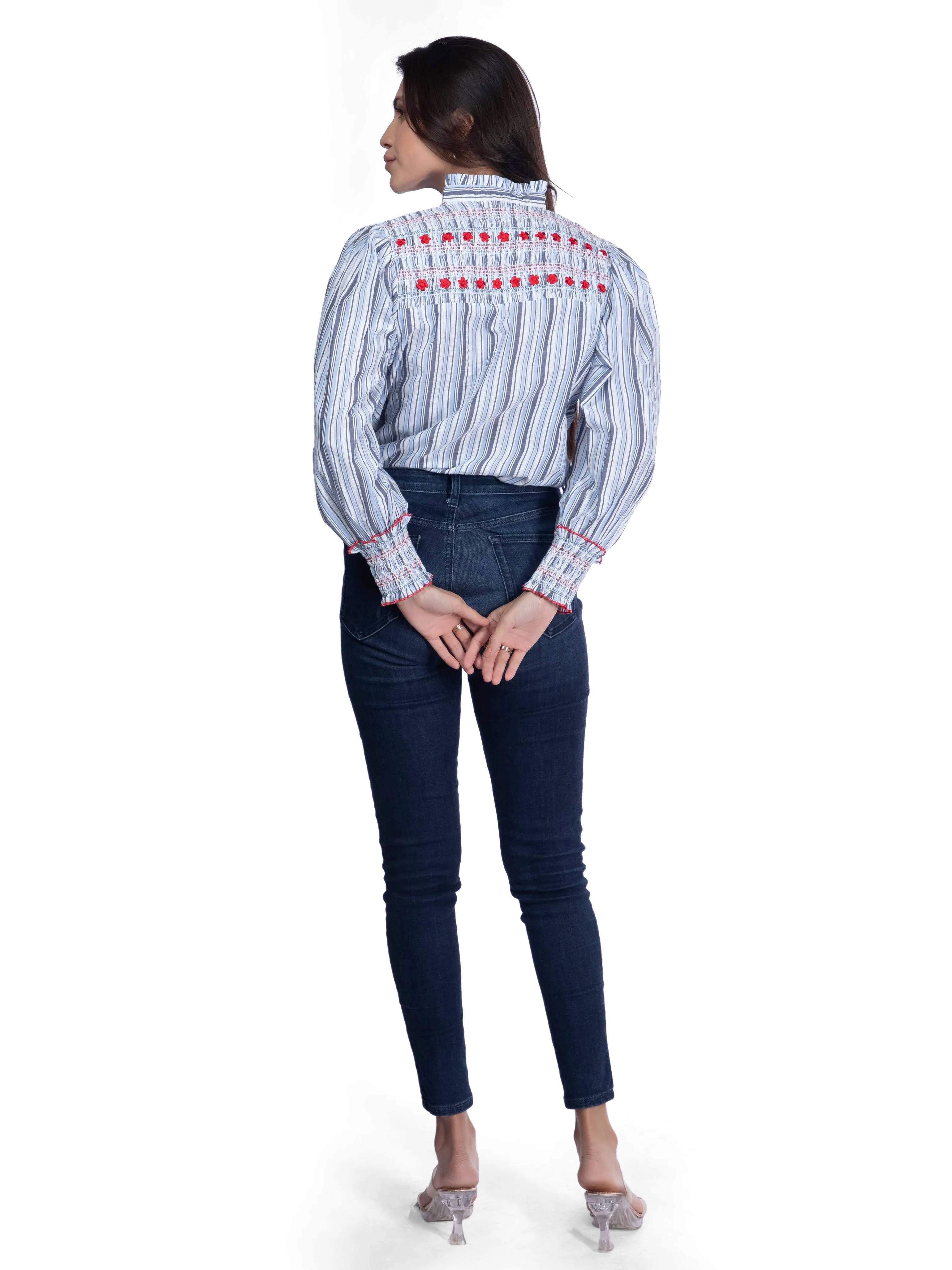 Blue & White Embroidered Cotton Shirt French Theory