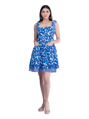 Blue & White Embroidered Strap Floral Dress French Theory