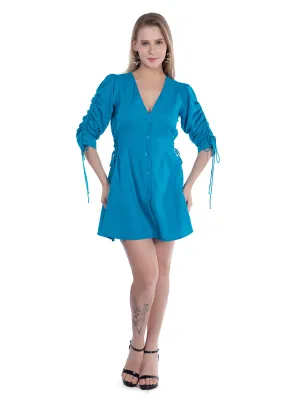 Blue Deep V-Neck Mini Dress French Theory