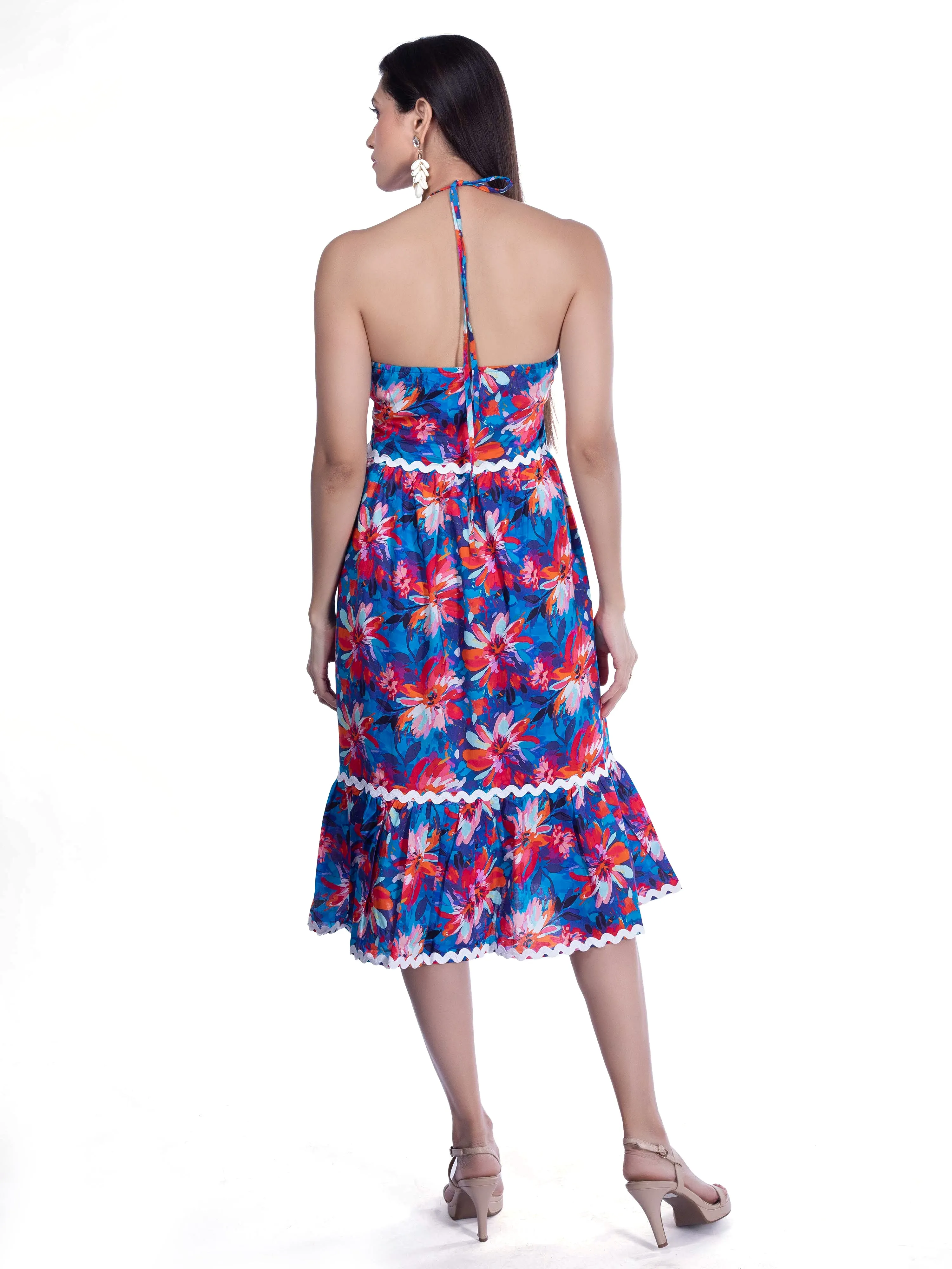 Blue, Pink & Red Floral Midi Dress French Theory