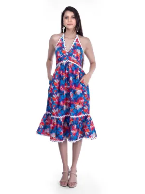 Blue, Pink & Red Floral Midi Dress French Theory