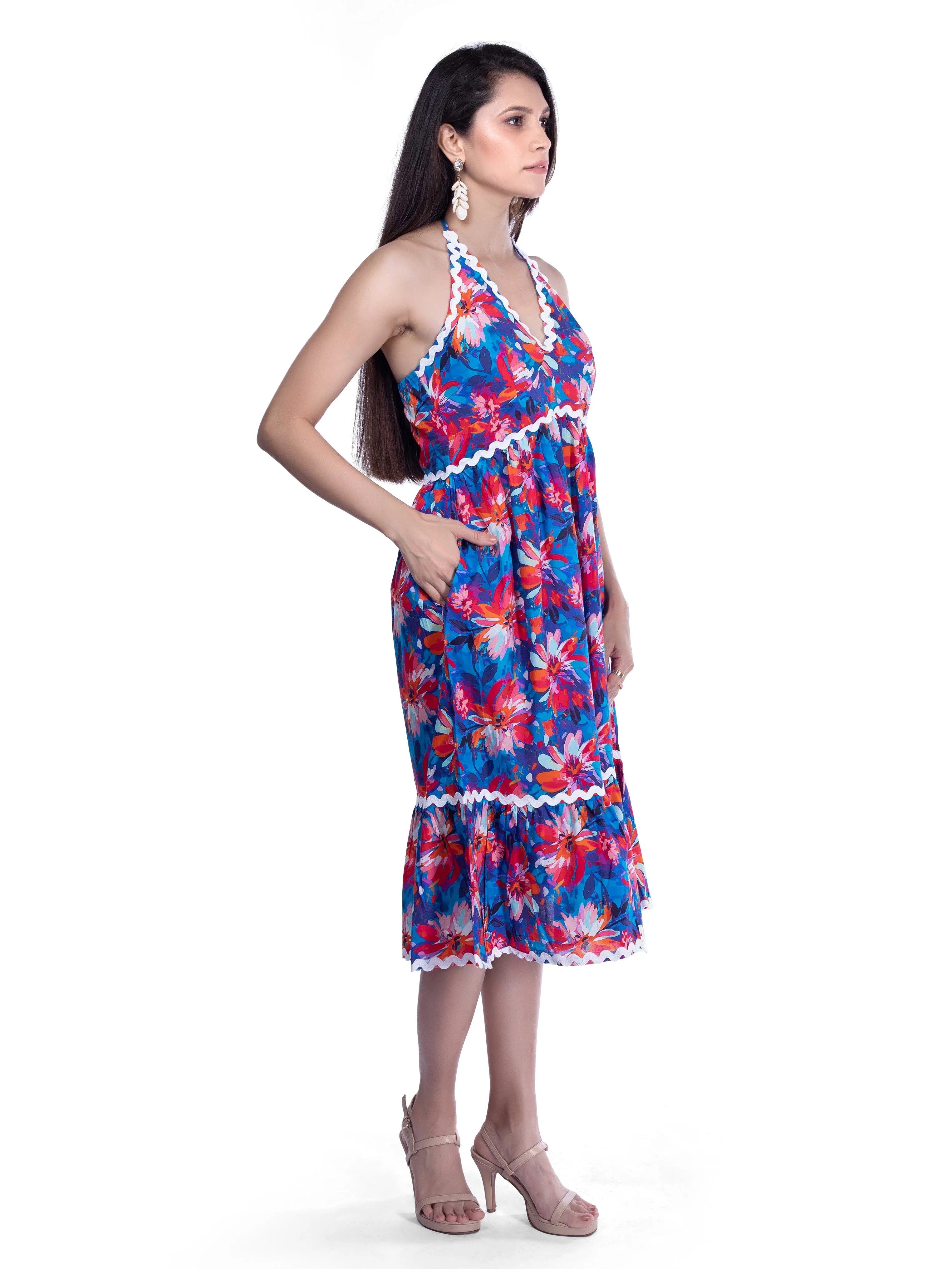 Blue, Pink & Red Floral Midi Dress French Theory