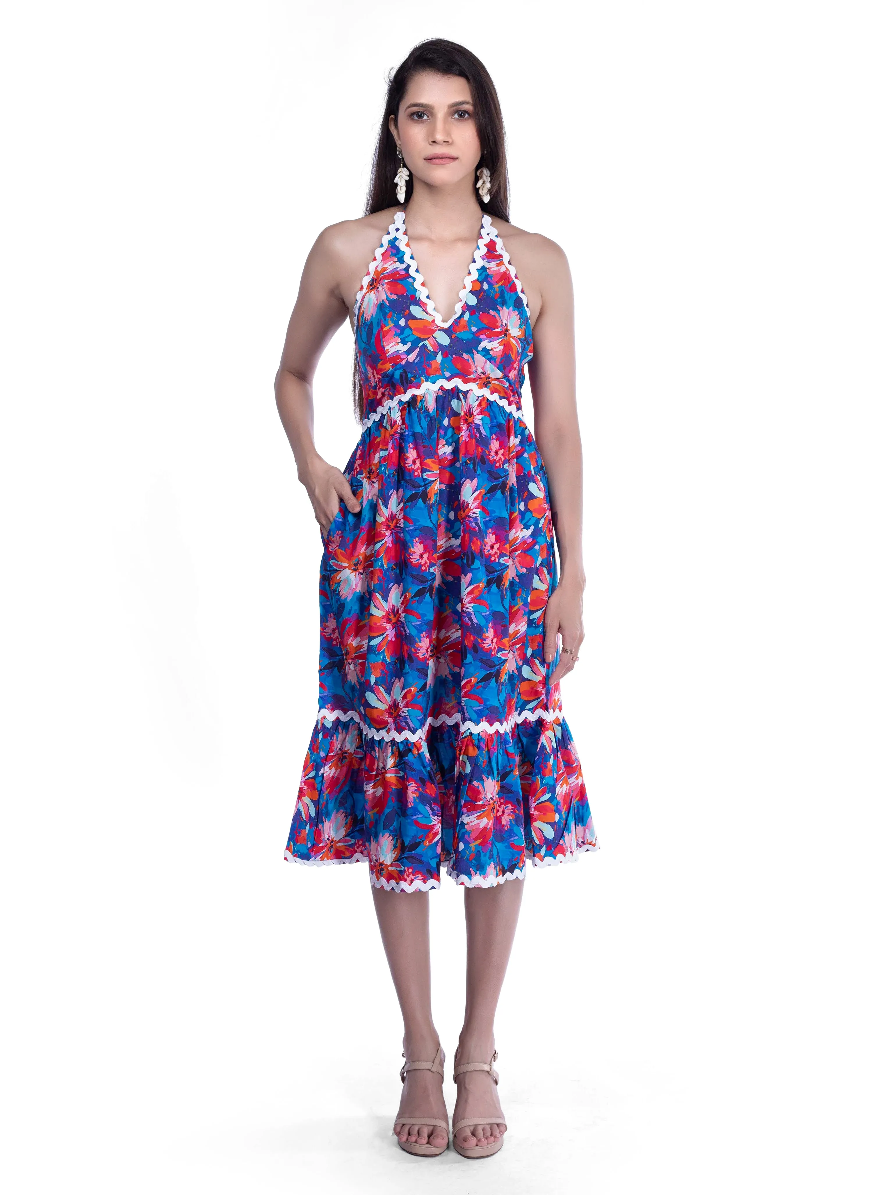 Blue, Pink & Red Floral Midi Dress French Theory