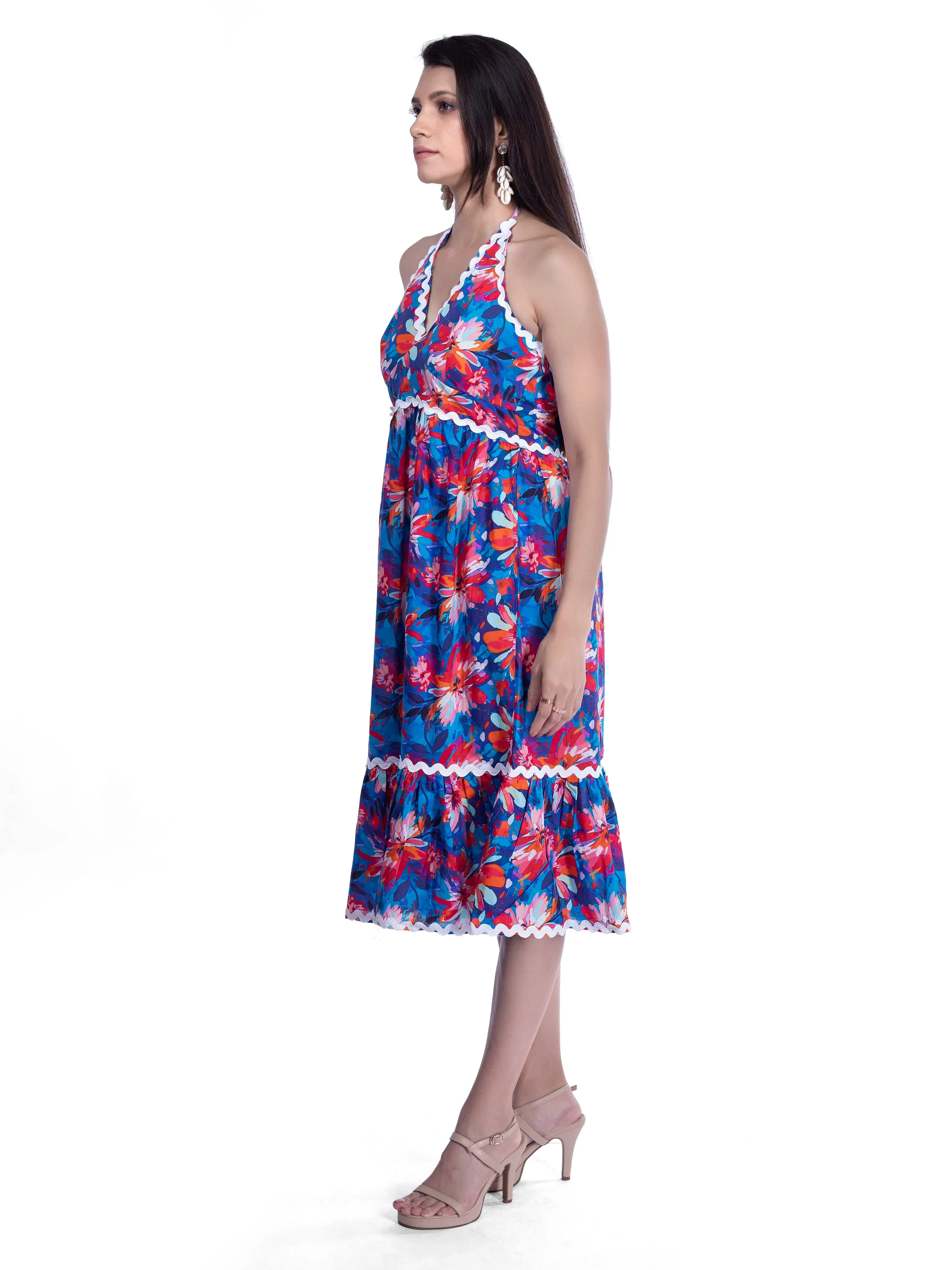 Blue, Pink & Red Floral Midi Dress French Theory