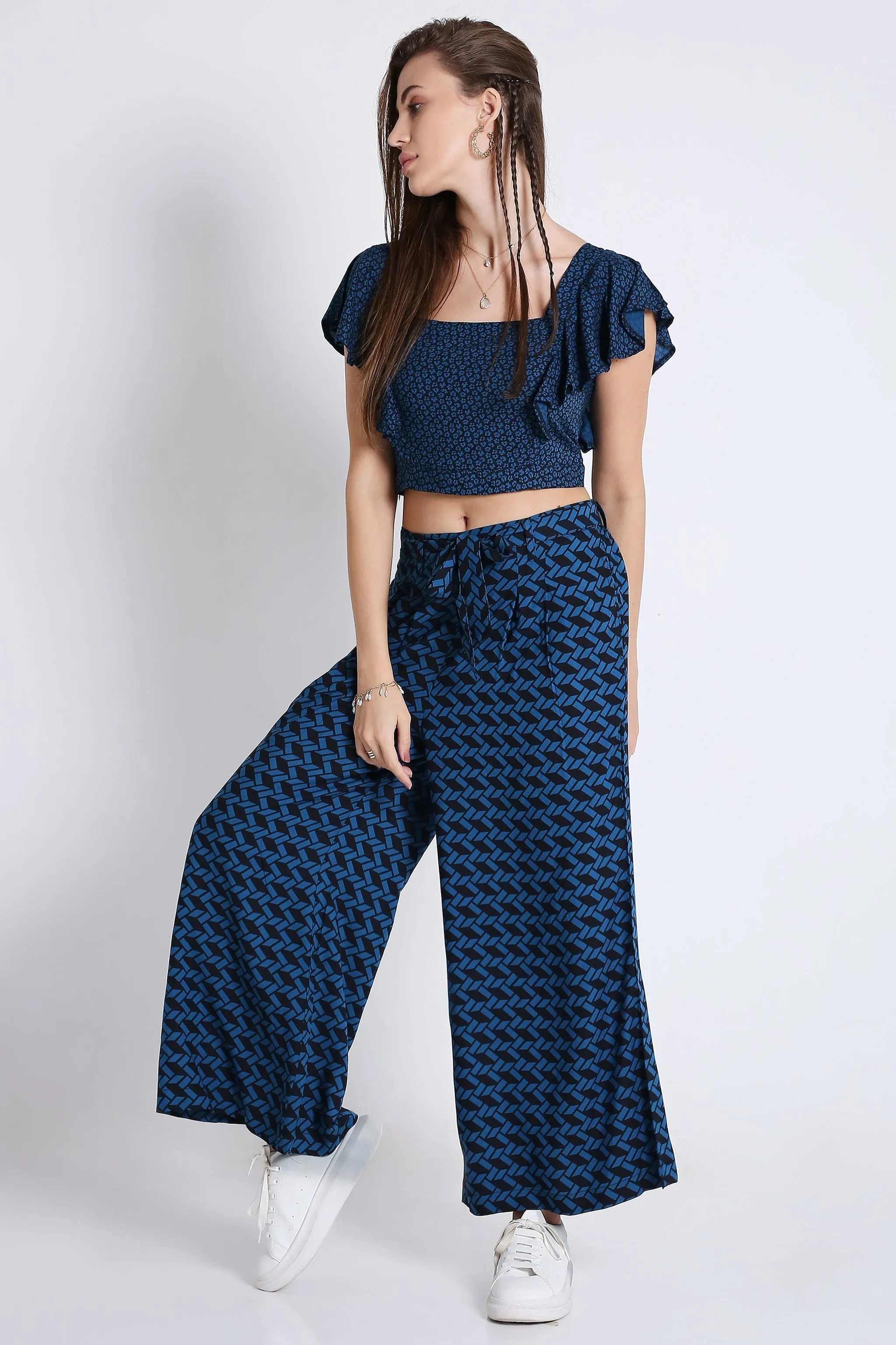Blue Printed Flared Pants French Theory
