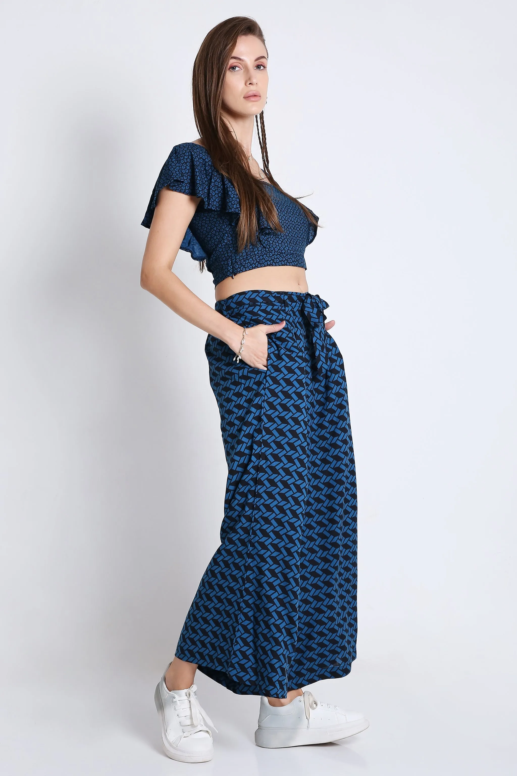 Blue Printed Flared Pants French Theory