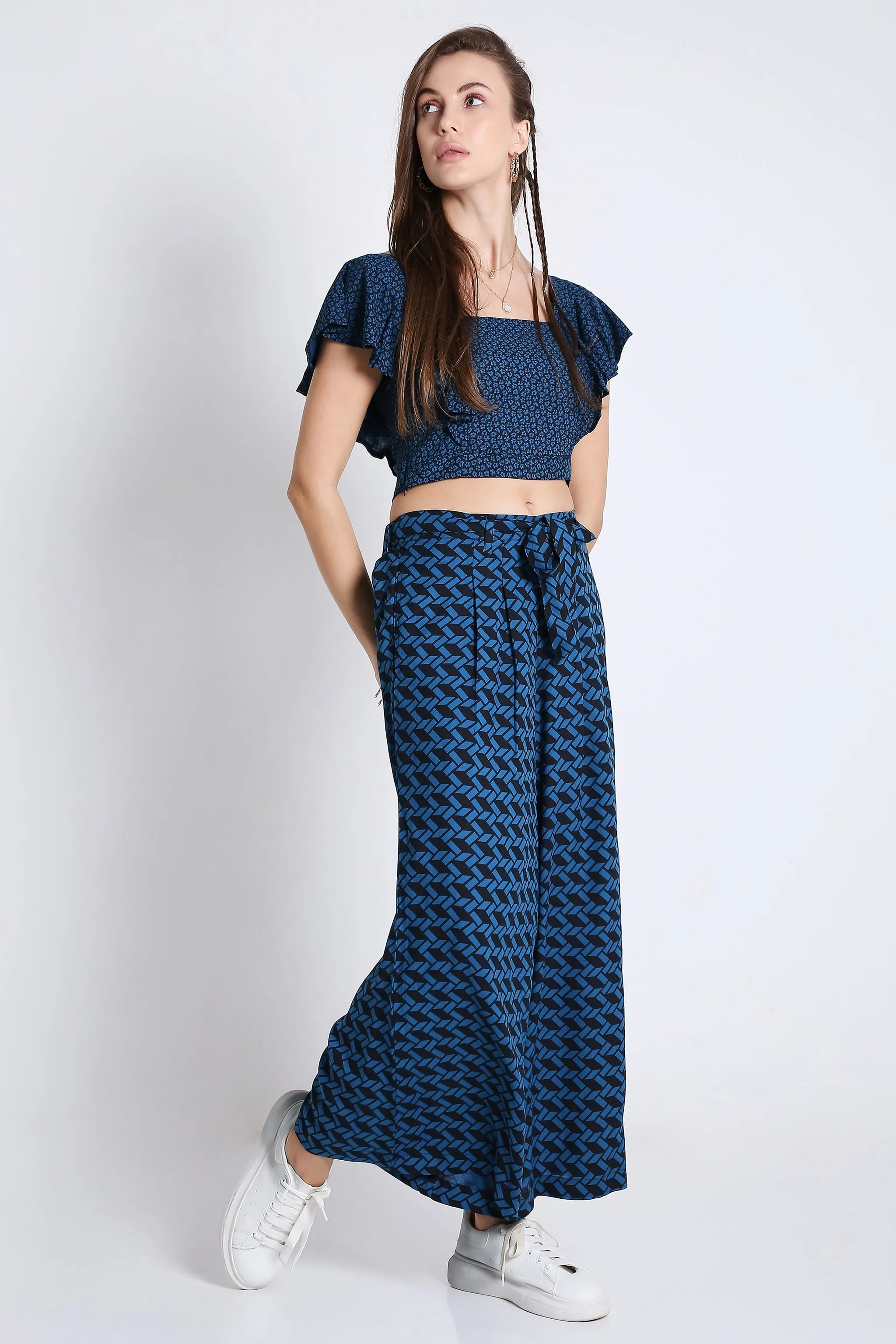 Blue Printed Flared Pants French Theory