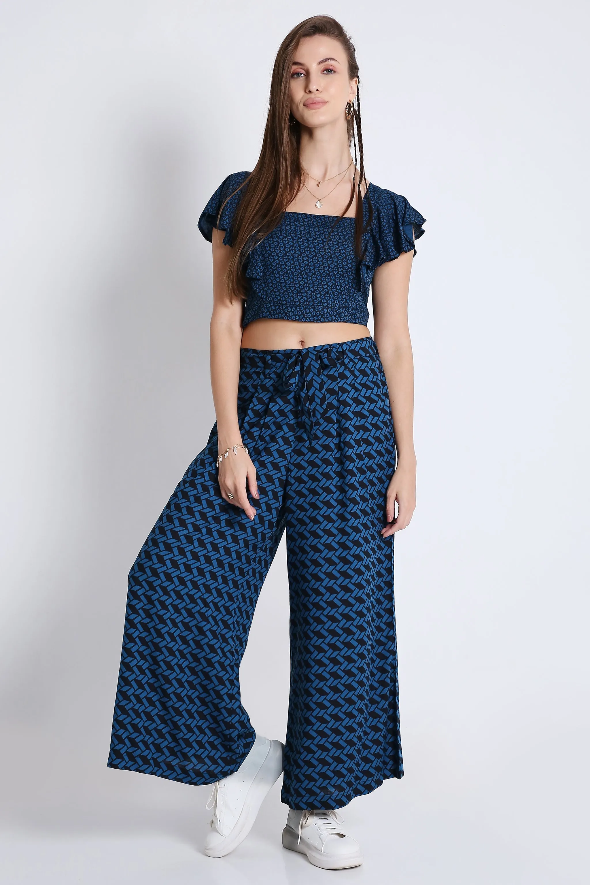 Blue Printed Flared Pants French Theory