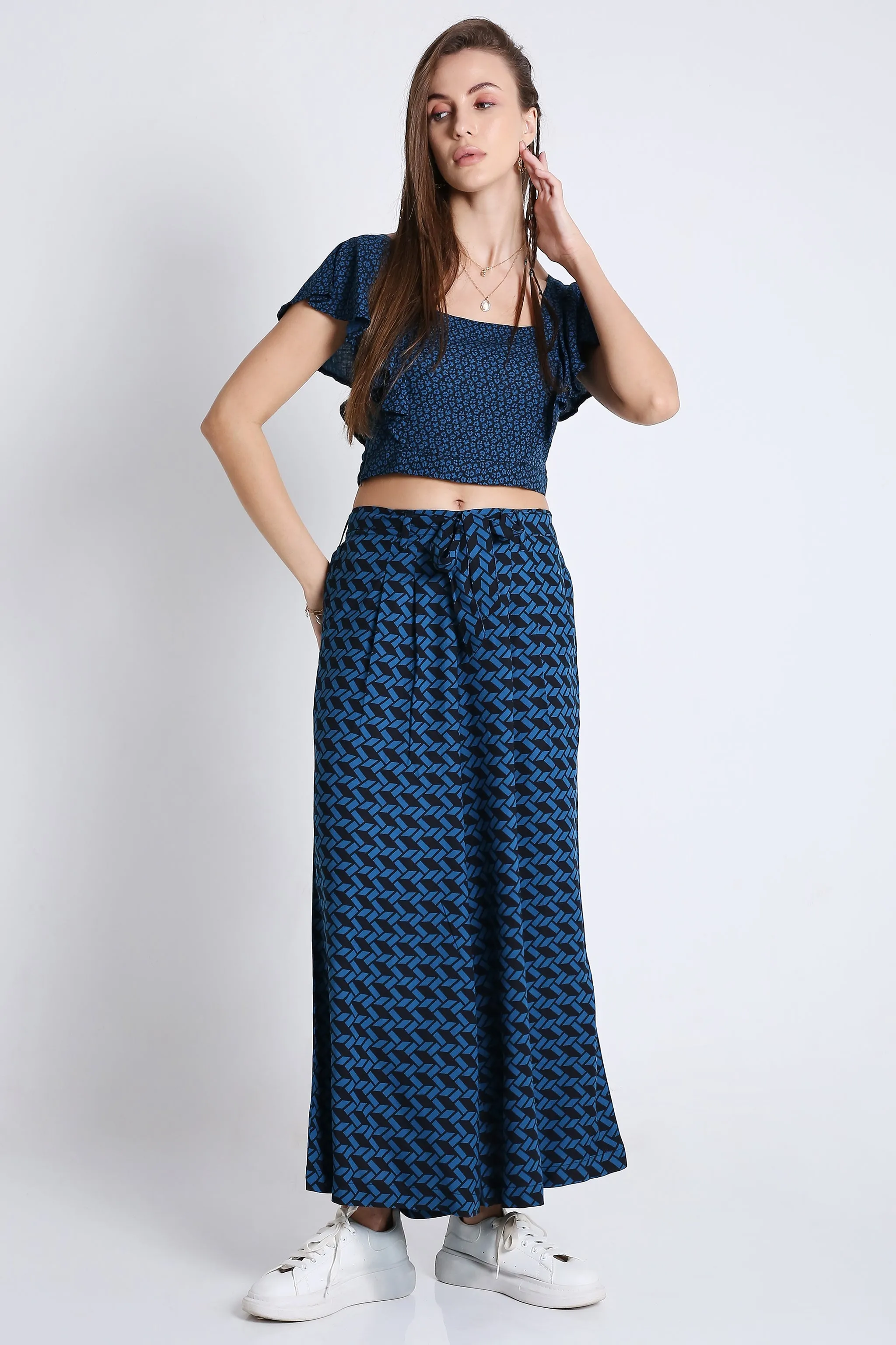 Blue Printed Flared Pants French Theory
