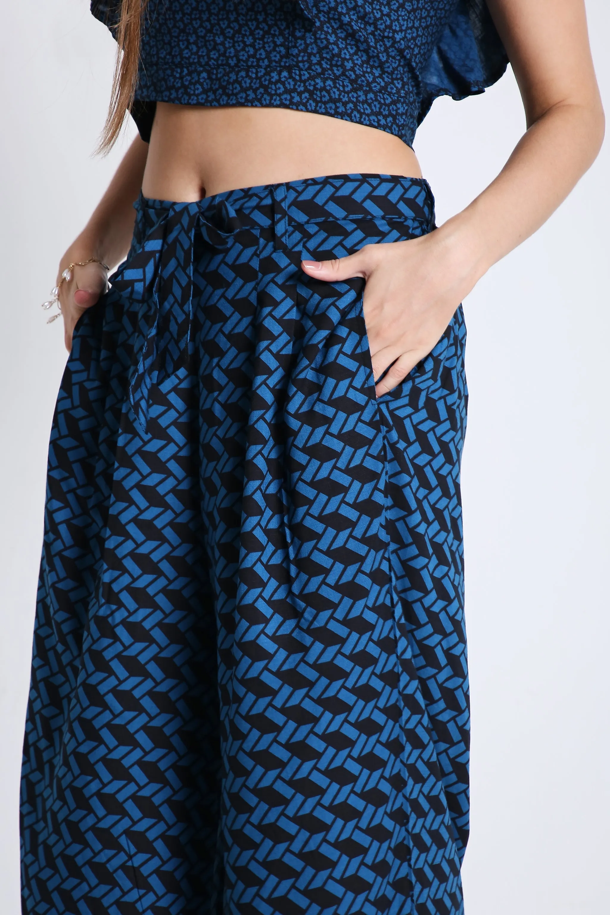 Blue Printed Flared Pants French Theory