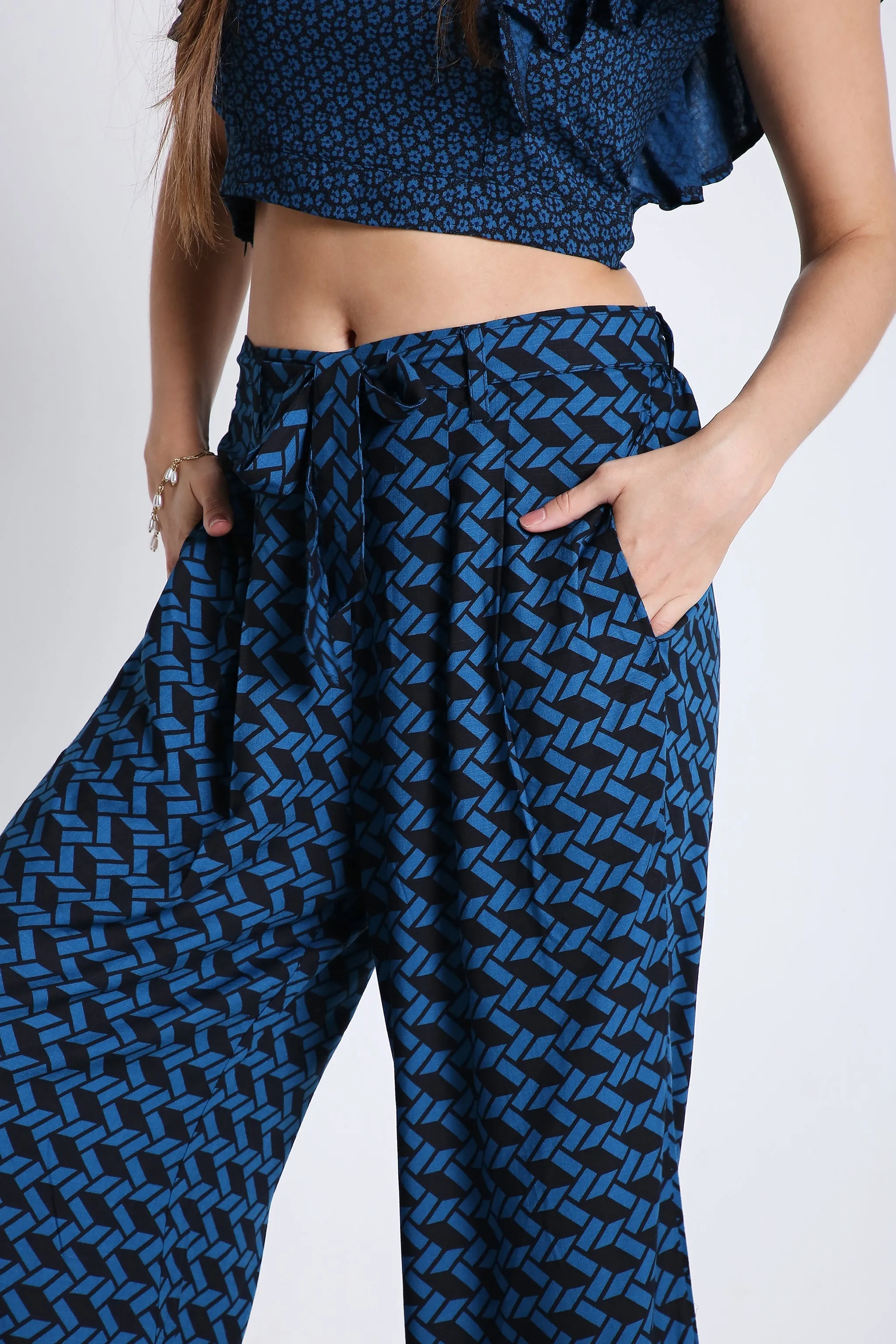 Blue Printed Flared Pants French Theory