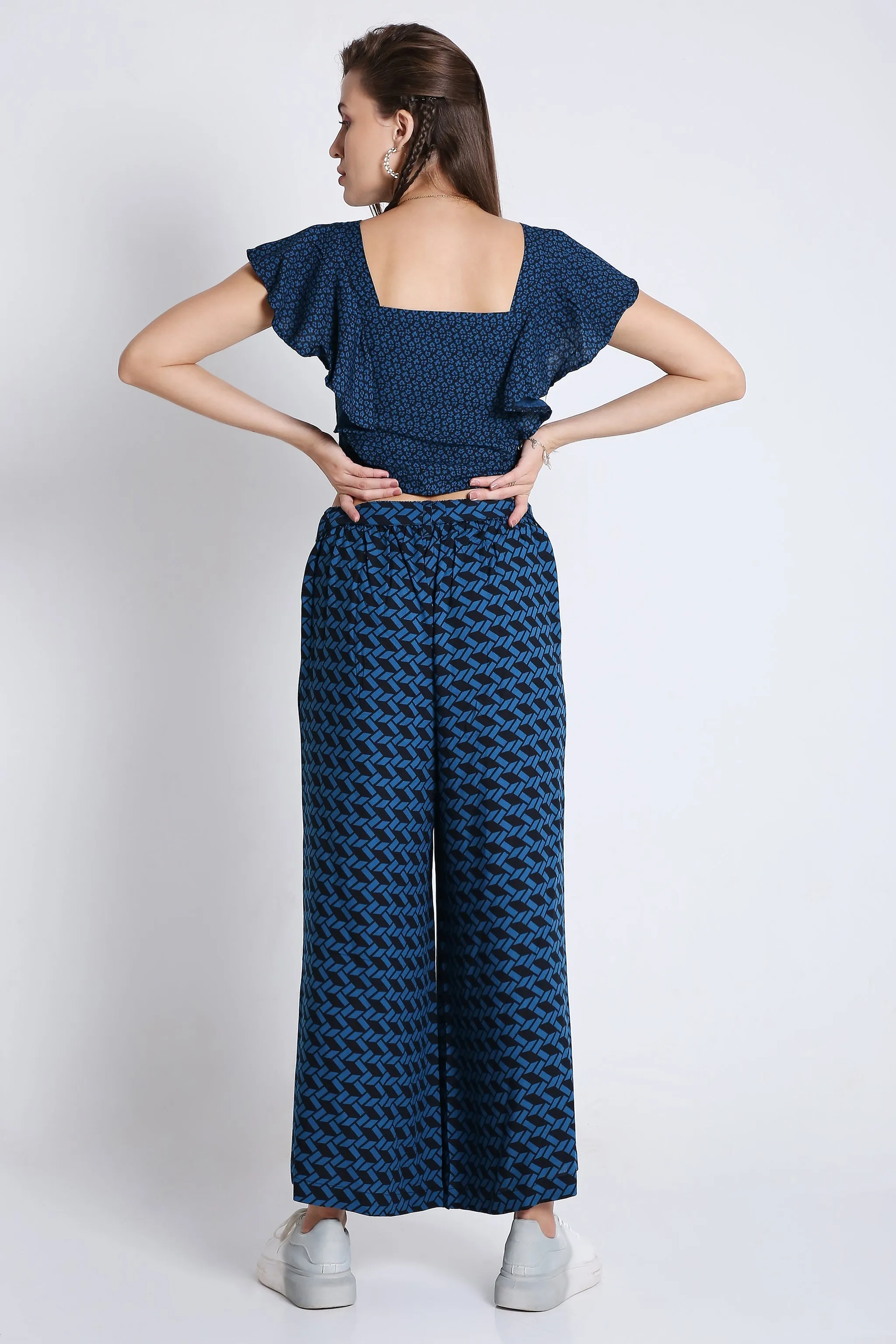 Blue Printed Flared Pants French Theory