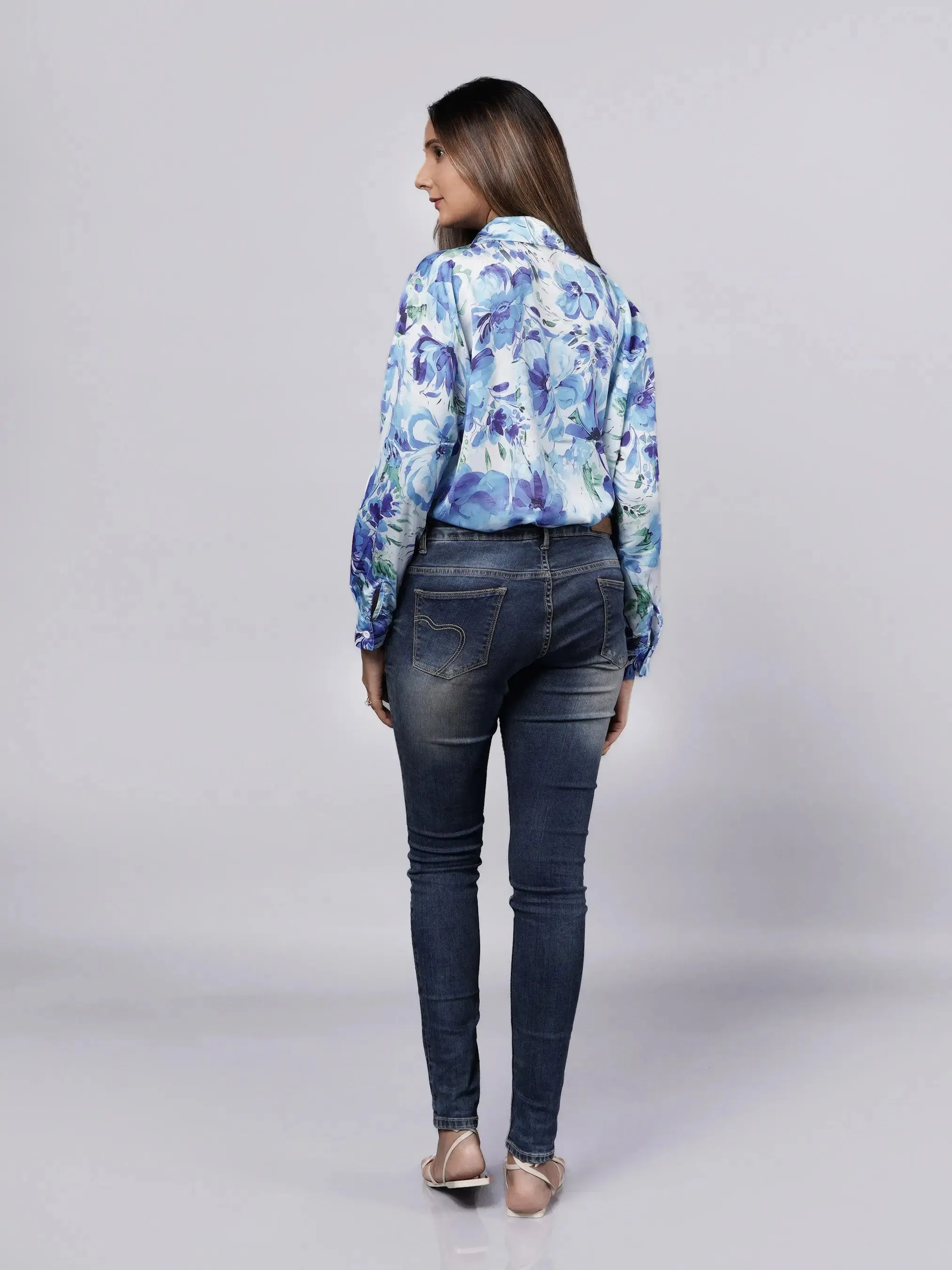 Bold Pattern Blue Oversized Satin Shirt French Theory