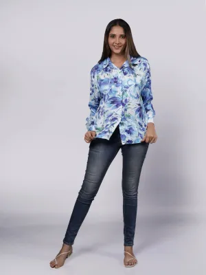 Bold Pattern Blue Oversized Satin Shirt French Theory