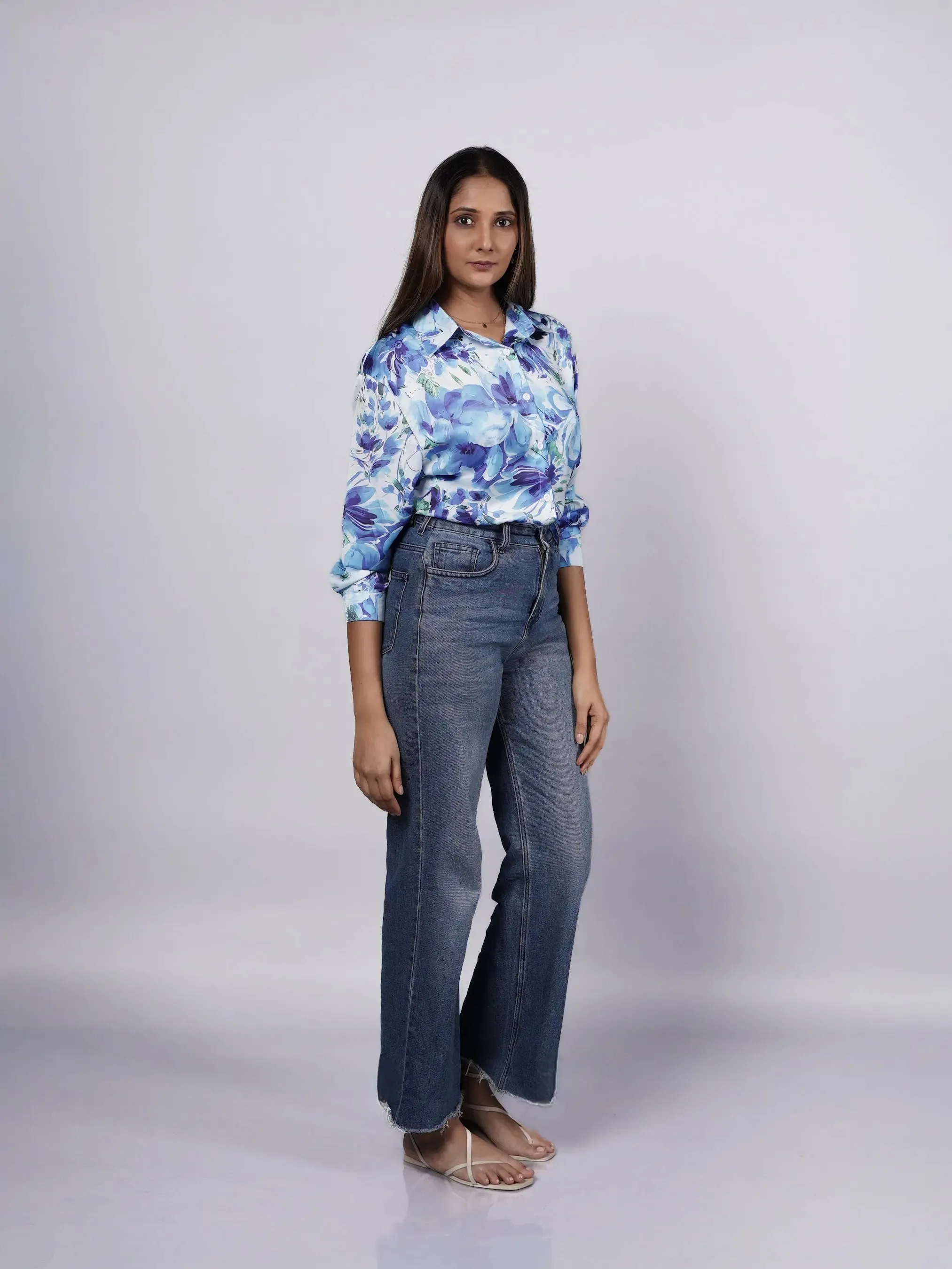 Bold Pattern Blue Oversized Satin Shirt French Theory