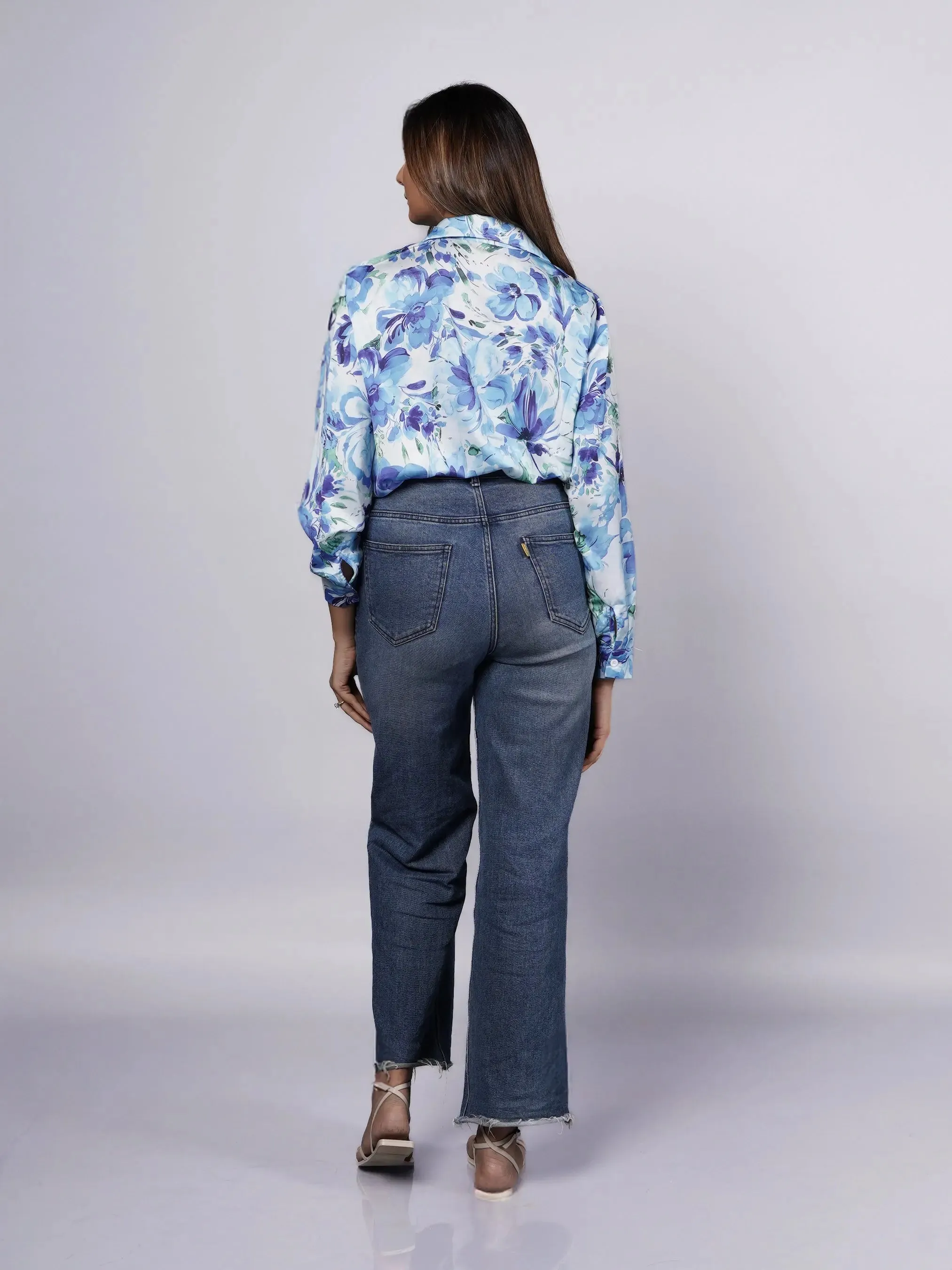Bold Pattern Blue Oversized Satin Shirt French Theory