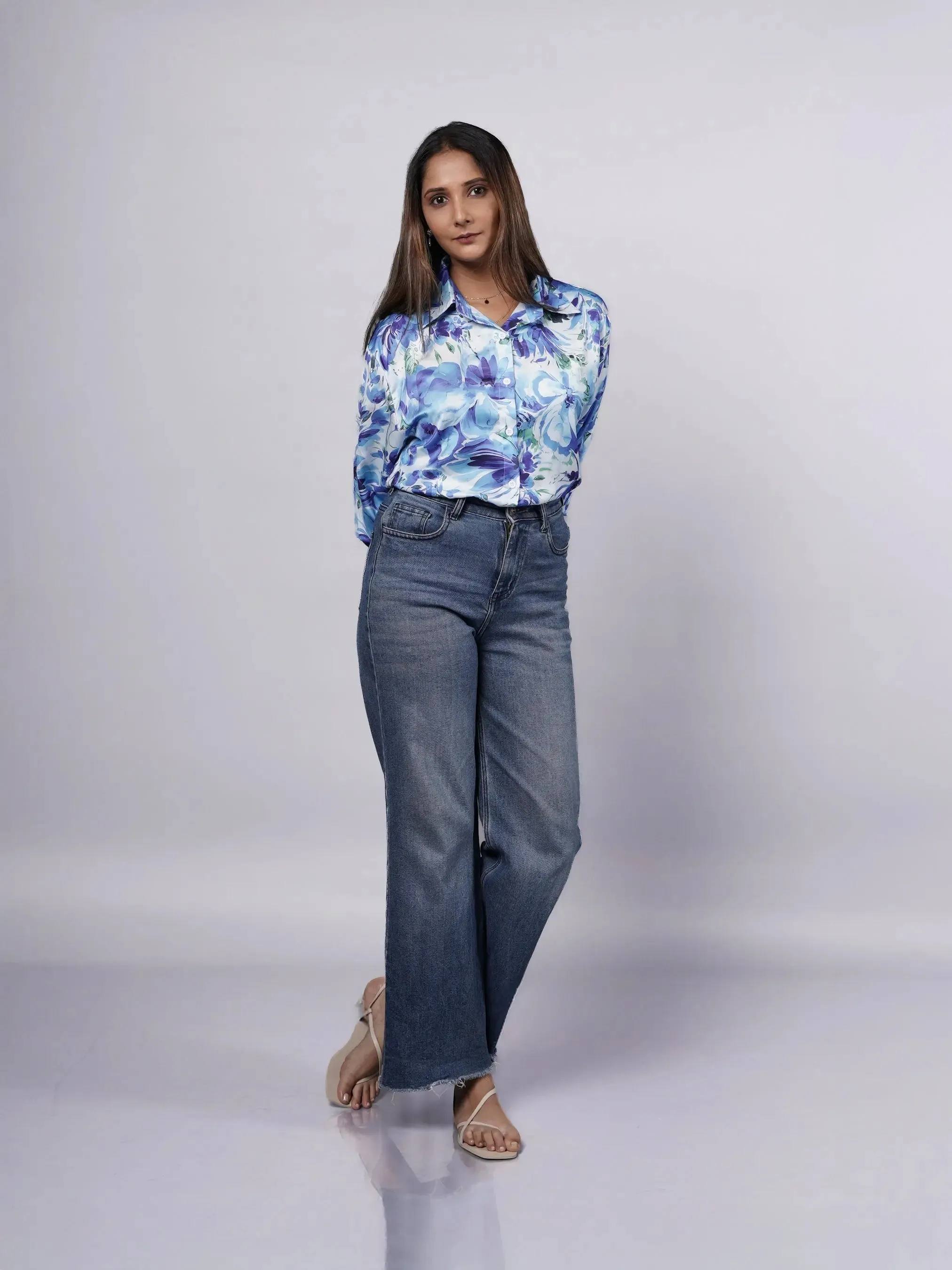 Bold Pattern Blue Oversized Satin Shirt French Theory