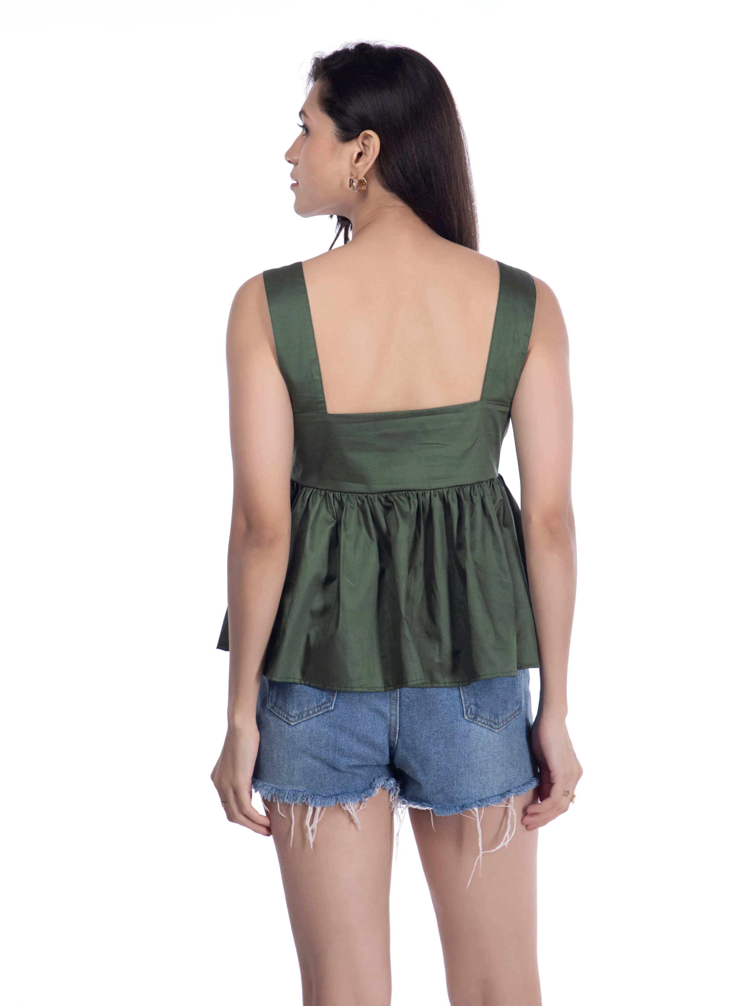 Bottle Green Peplum Top French Theory