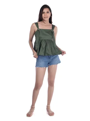 Bottle Green Peplum Top French Theory