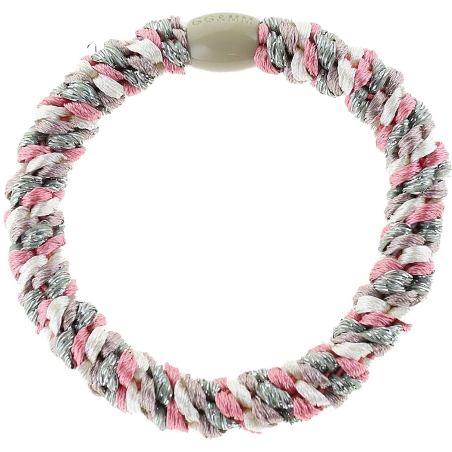 Bow's by Str Braided Hair Elastic - Multi Grey/White/Rose Glitter 6-pack