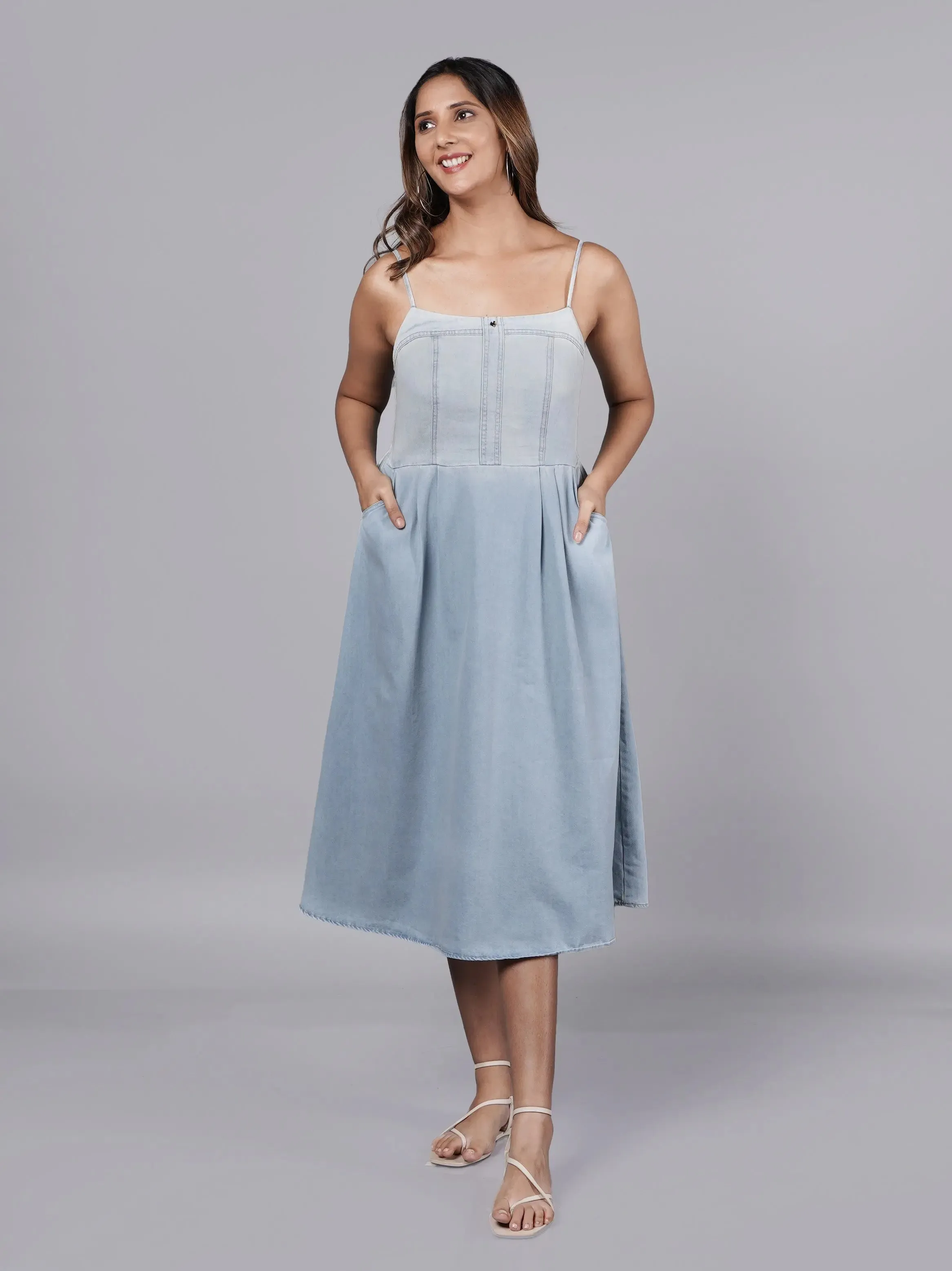 Breezy Light-Wash A-Line Denim Dress French Theory