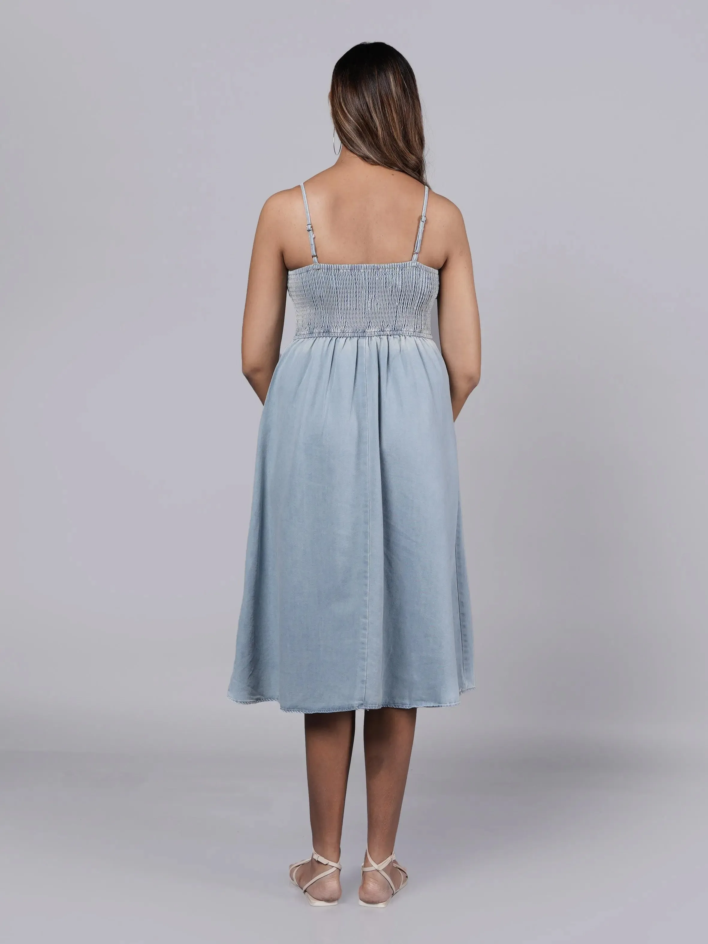 Breezy Light-Wash A-Line Denim Dress French Theory