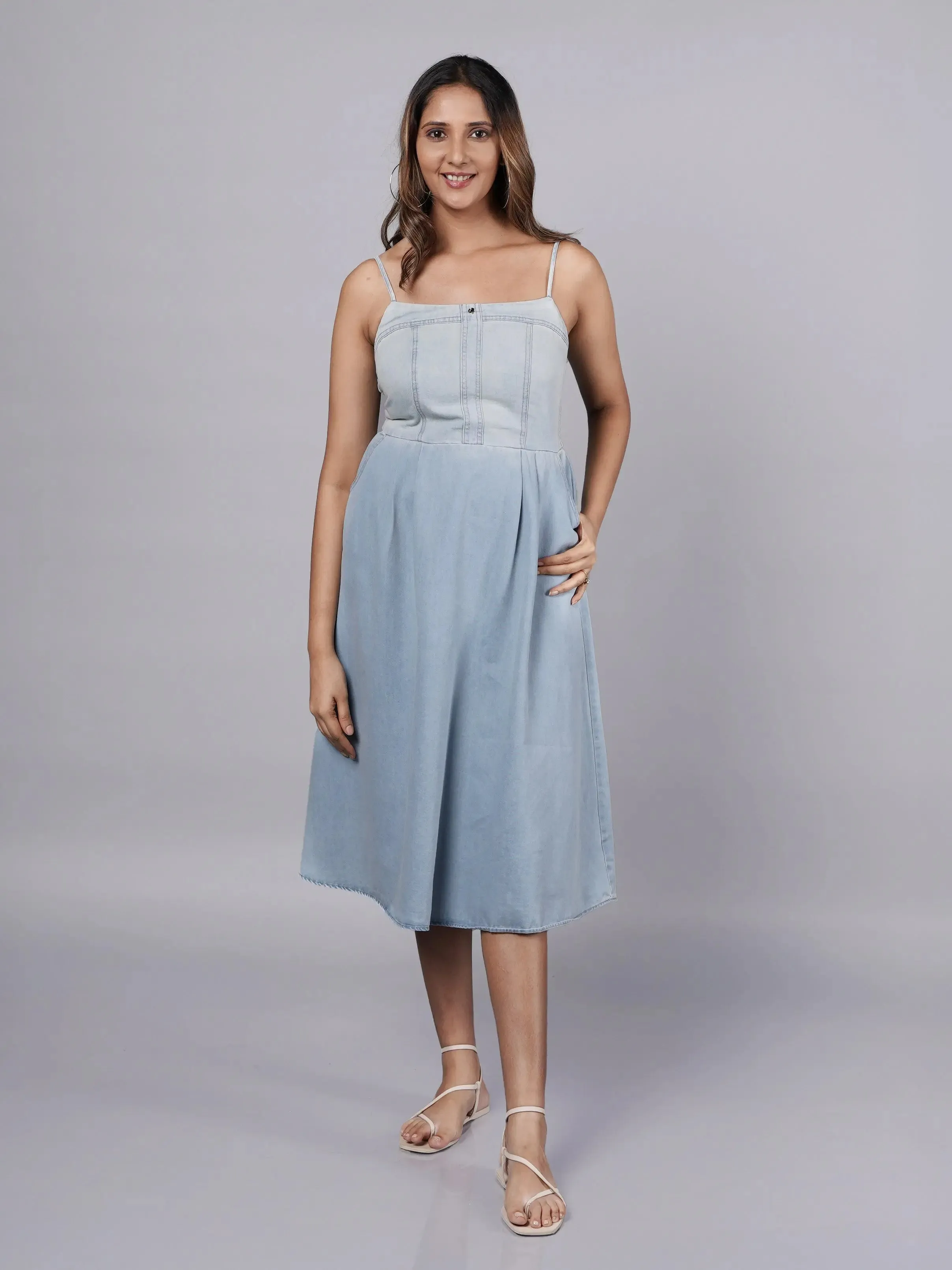 Breezy Light-Wash A-Line Denim Dress French Theory
