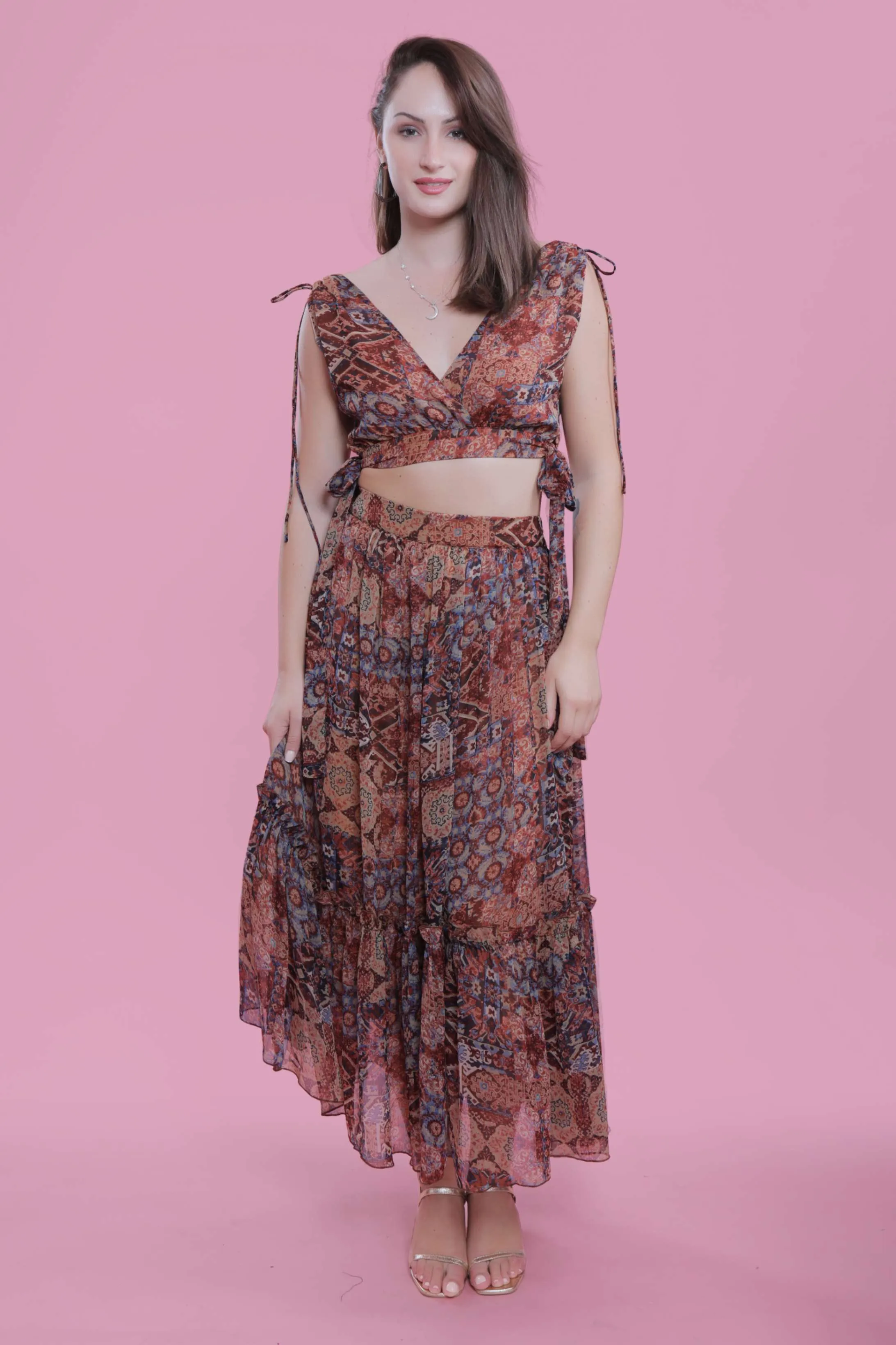 Chiffon Relax Fit Printed Crop Top French Theory
