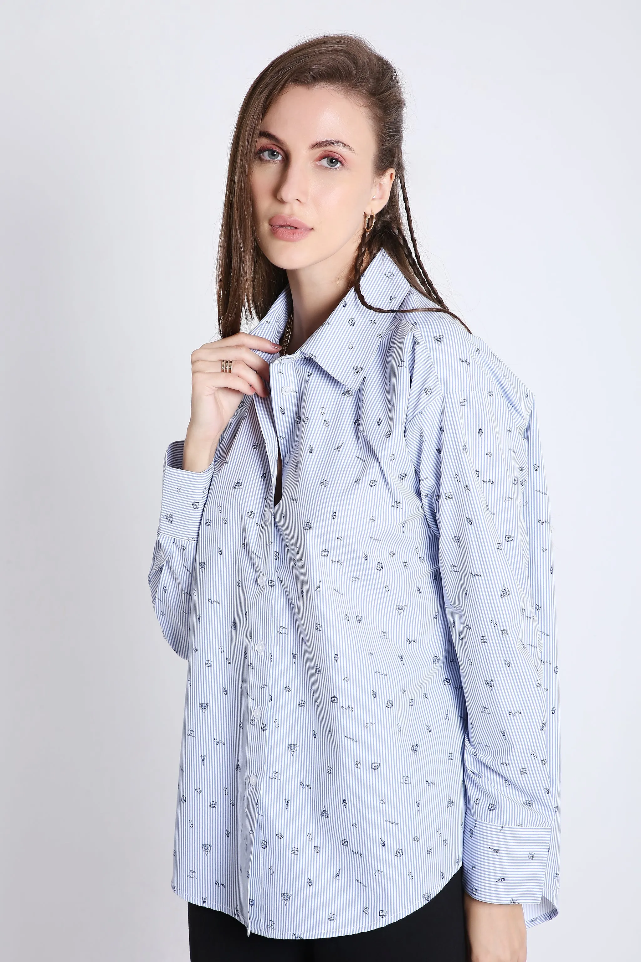 Cotton Blend Printed Oversized Shirt French Theory