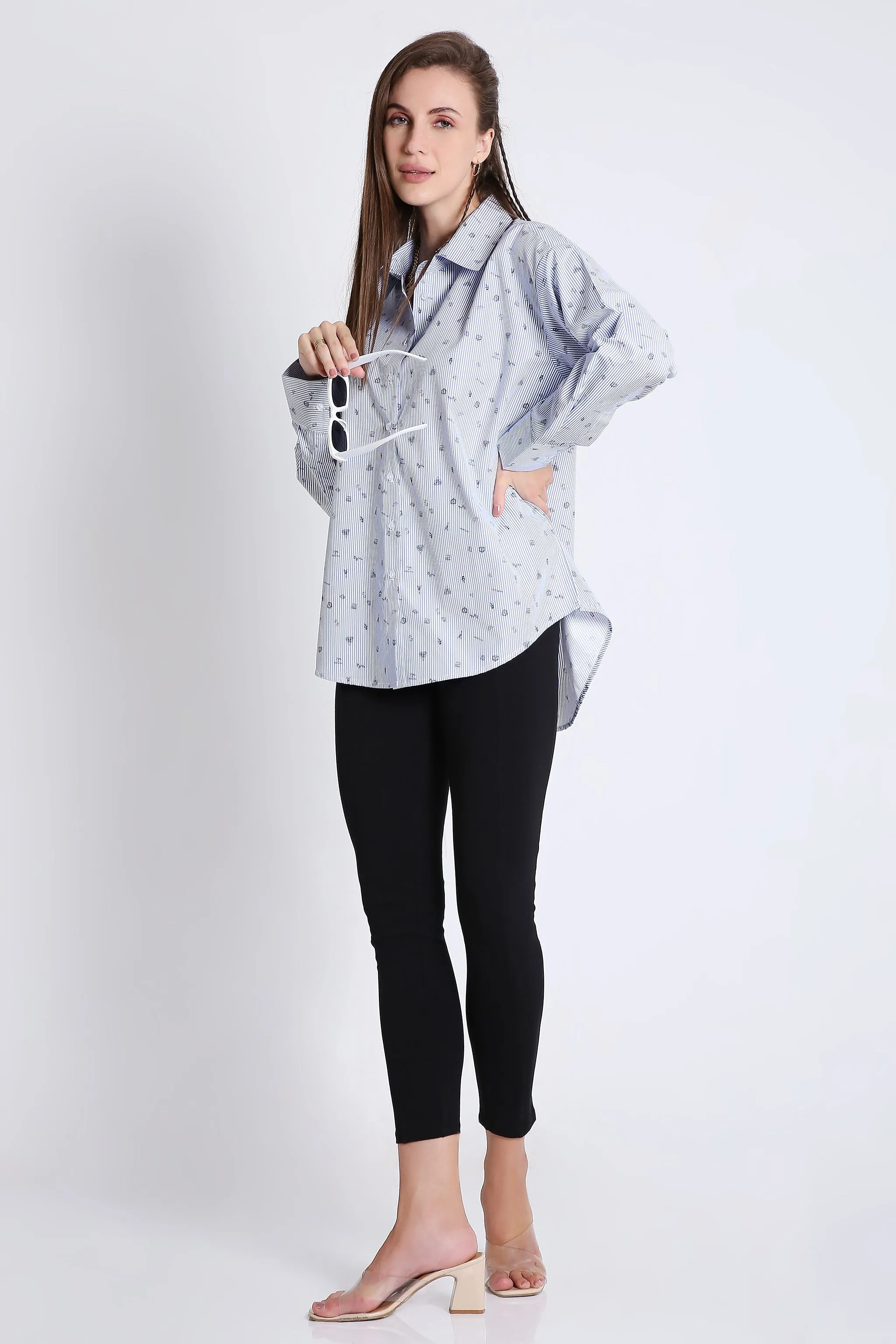 Cotton Blend Printed Oversized Shirt French Theory