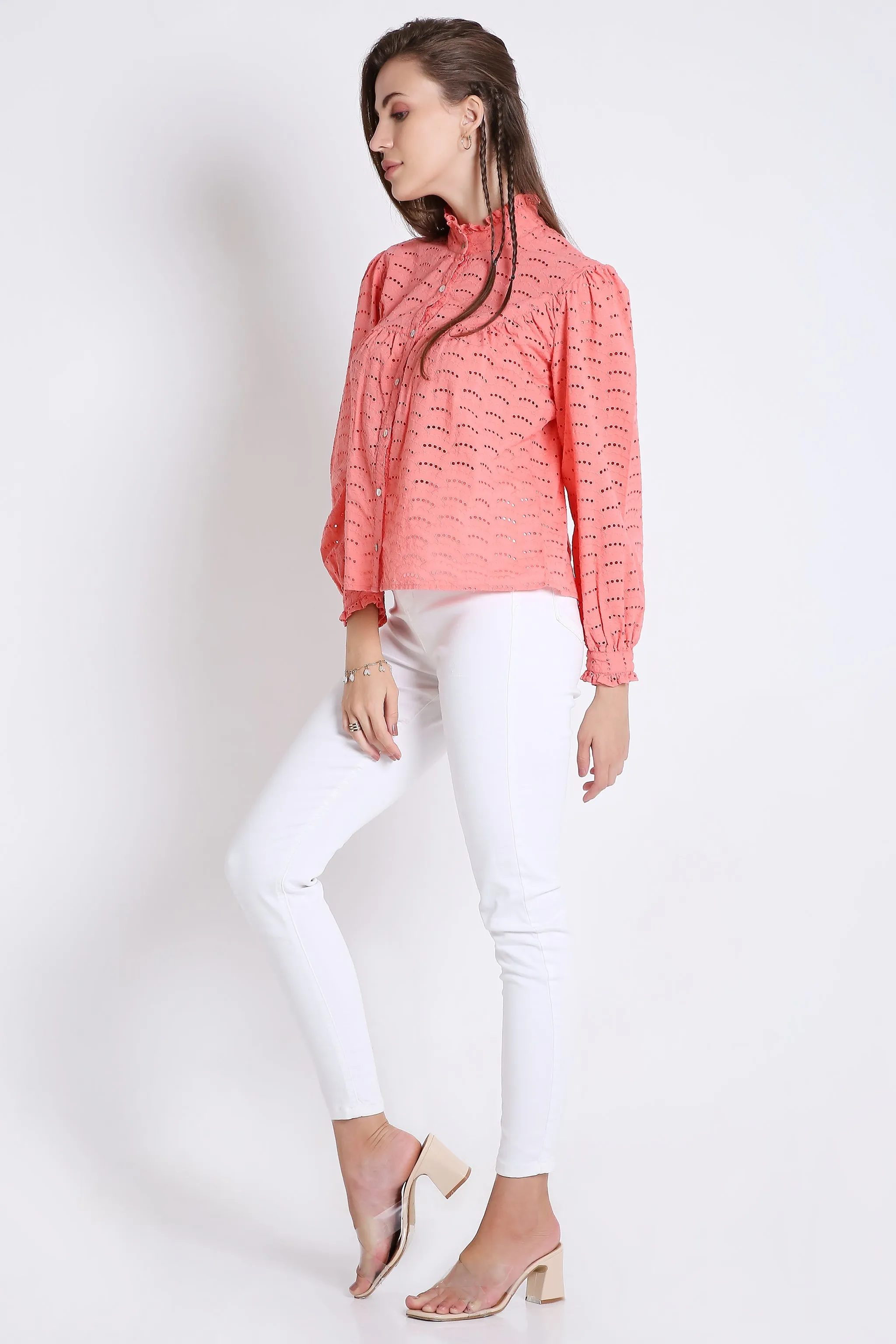 Cotton Long Sleeve Schiffli Shirt French Theory