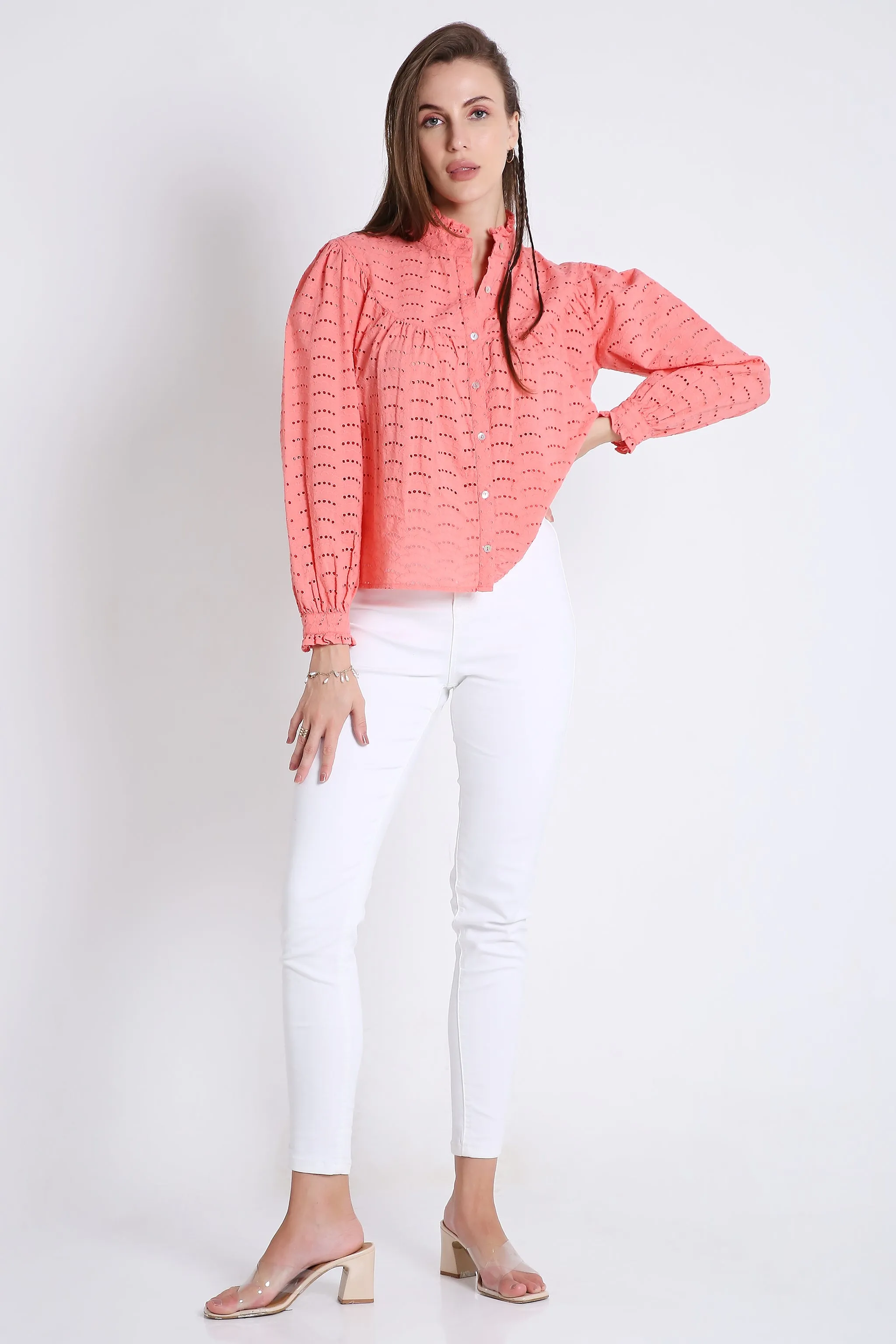 Cotton Long Sleeve Schiffli Shirt French Theory