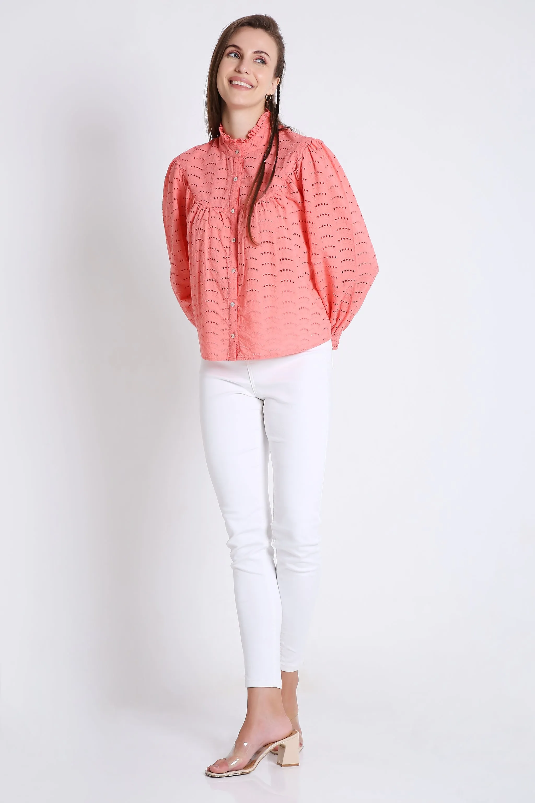 Cotton Long Sleeve Schiffli Shirt French Theory
