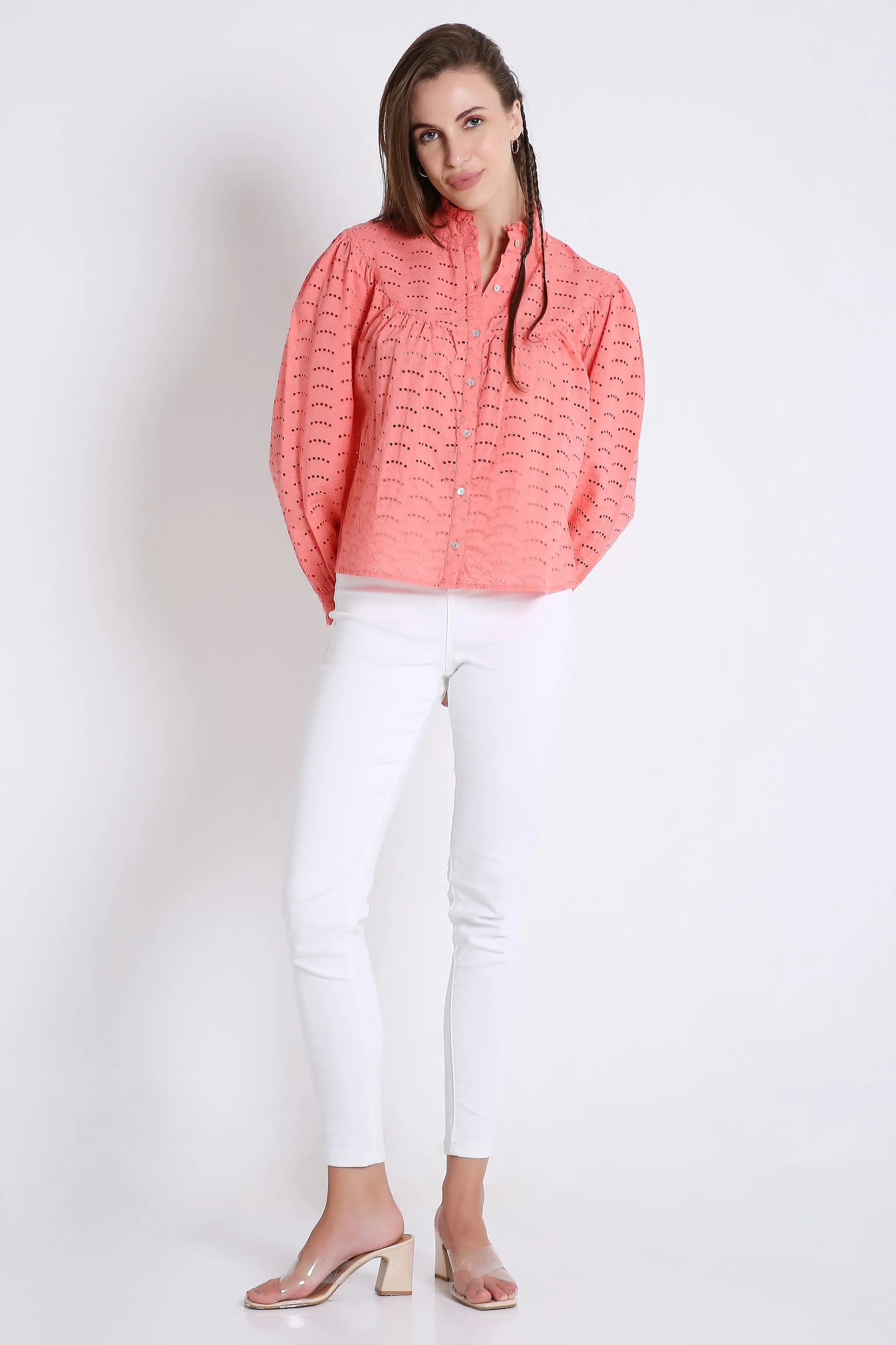 Cotton Long Sleeve Schiffli Shirt French Theory