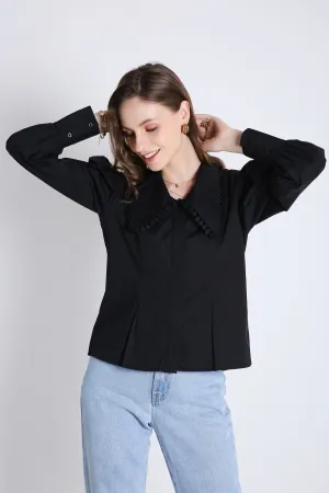 Cotton Over Sized Black Long Sleeve Shirt French Theory