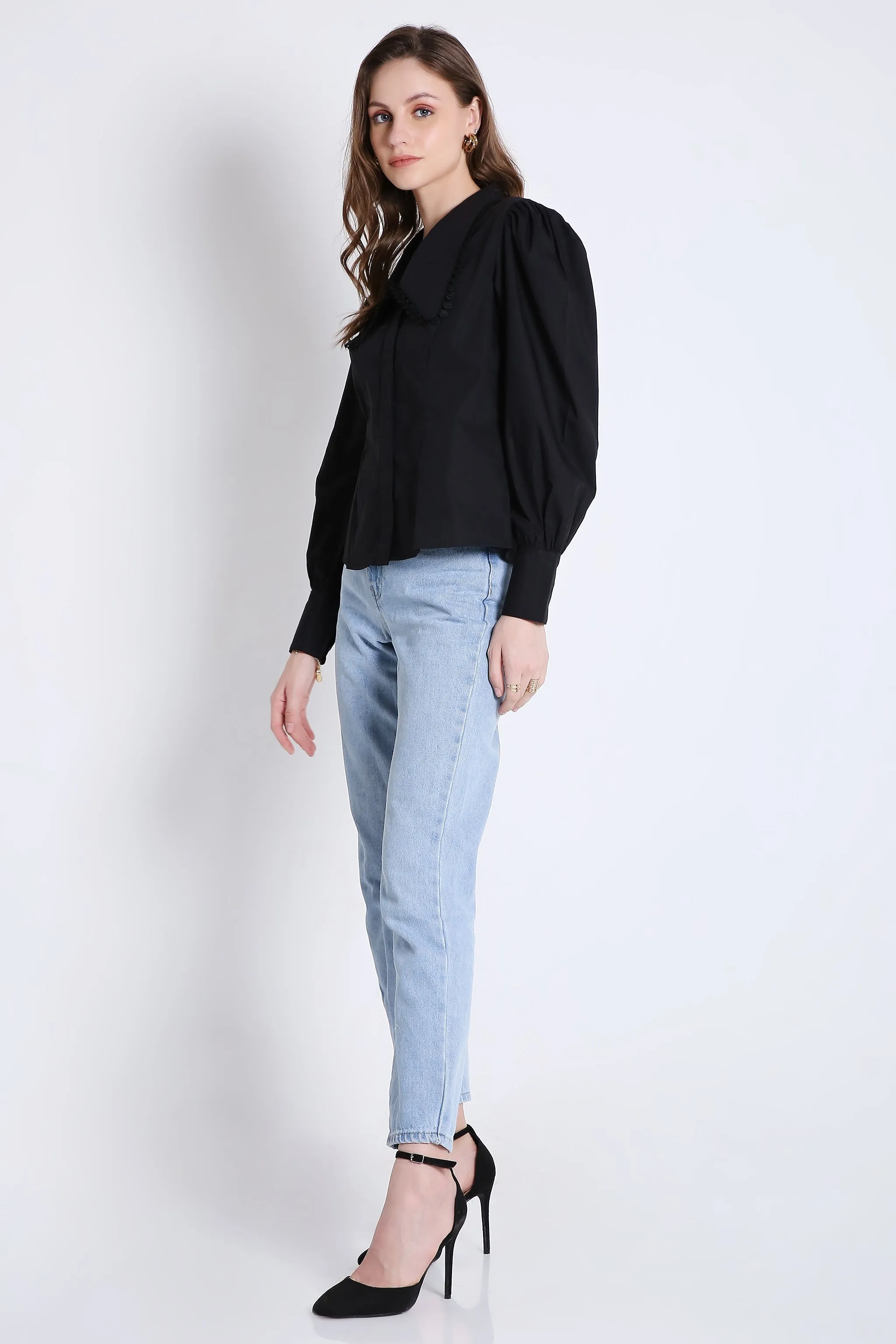 Cotton Over Sized Black Long Sleeve Shirt French Theory