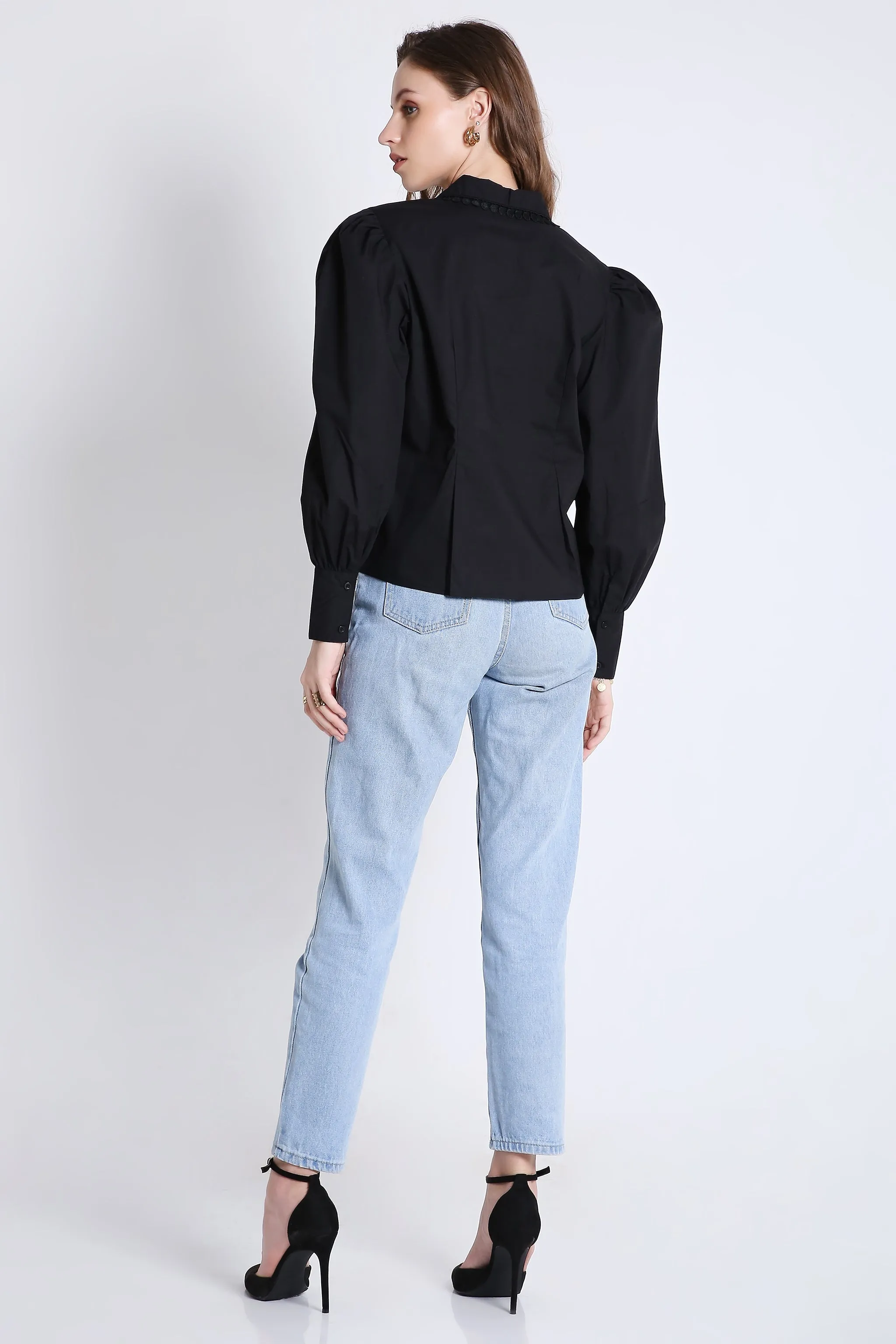 Cotton Over Sized Black Long Sleeve Shirt French Theory
