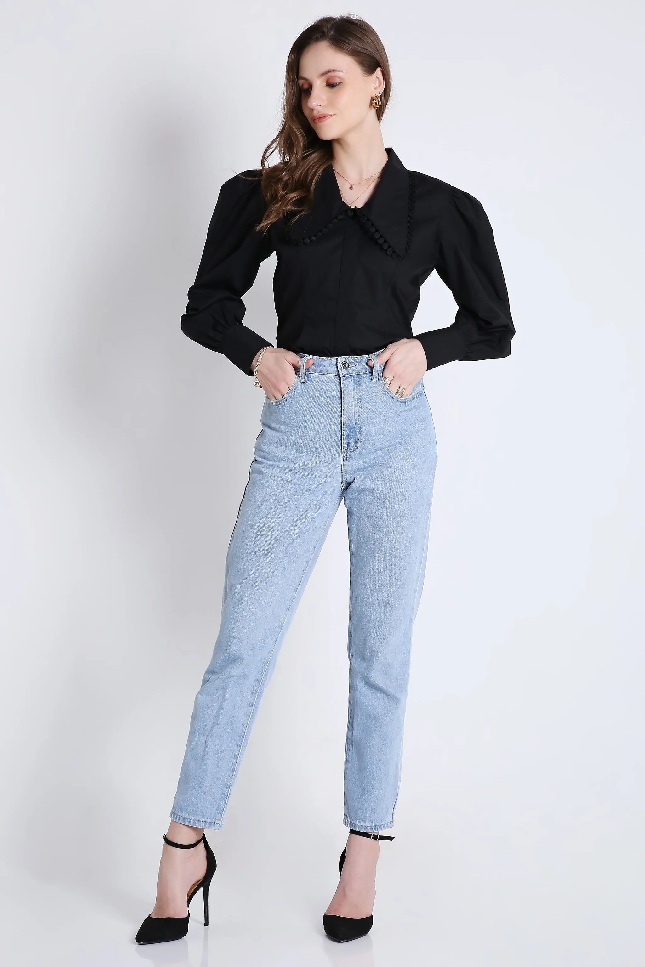 Cotton Over Sized Black Long Sleeve Shirt French Theory