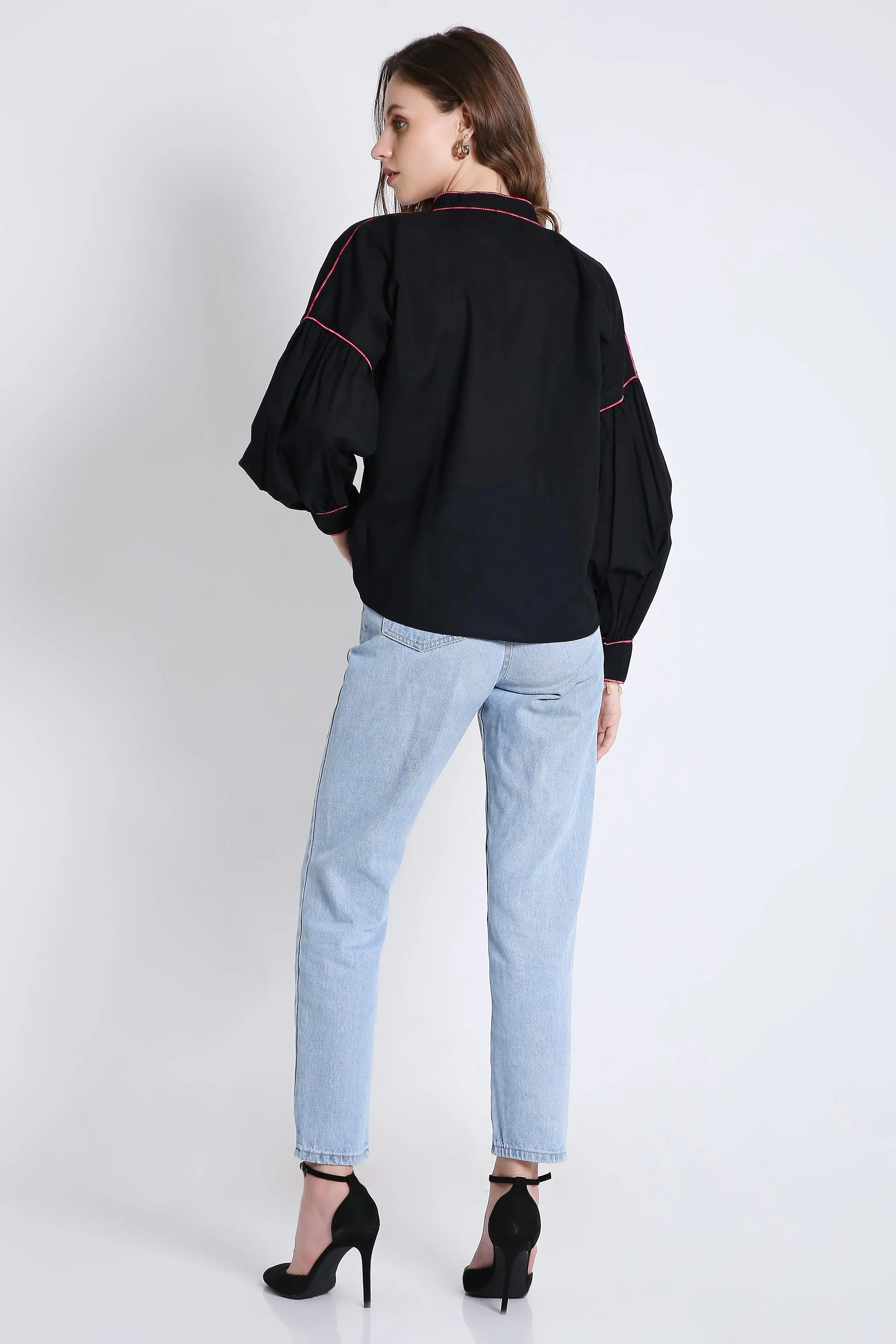 Cotton Over Sized White Shirt with Contrast Piping French Theory