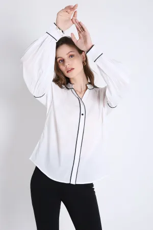 Cotton Over Sized White Shirt with Contrast Piping French Theory