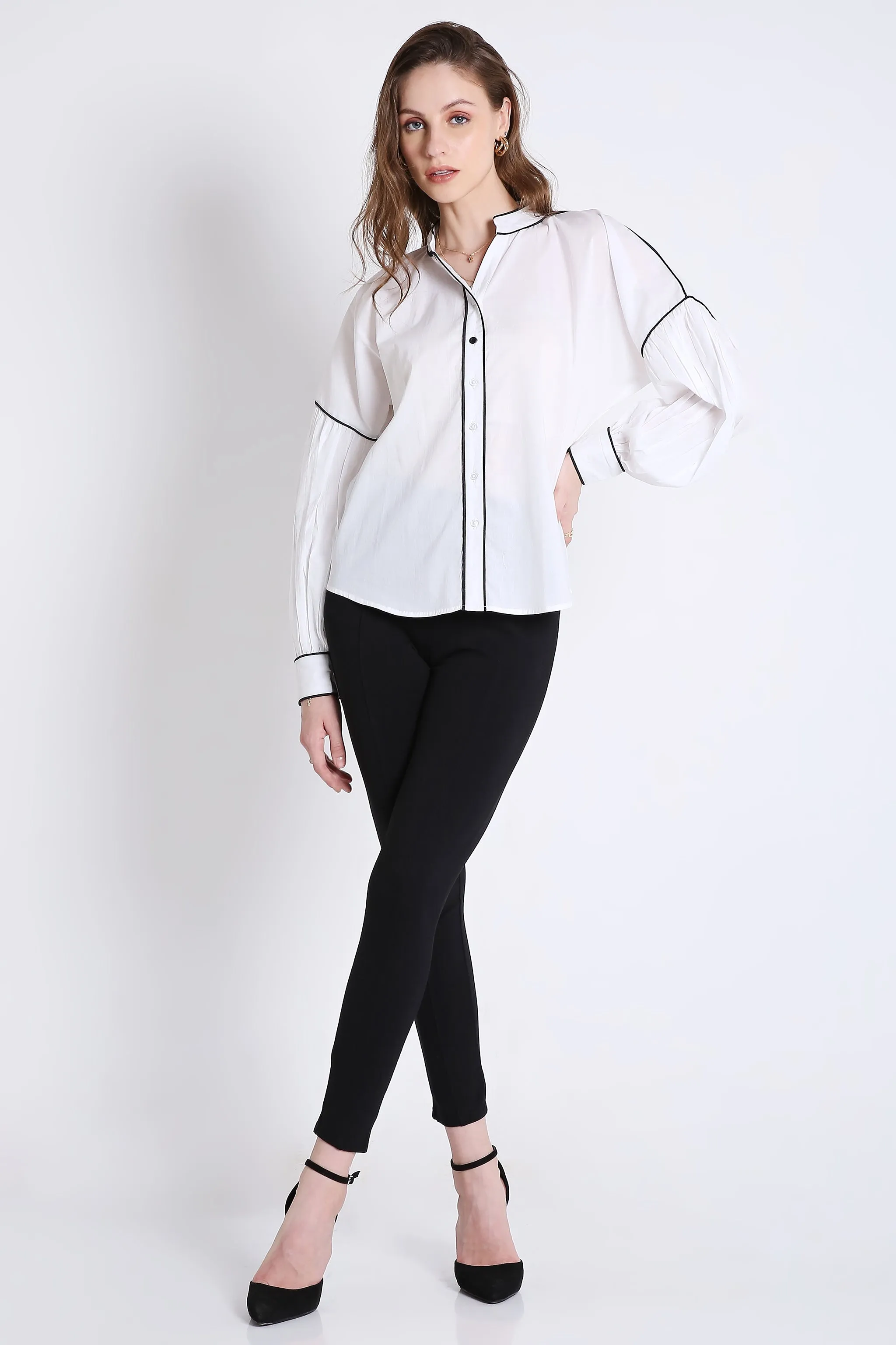 Cotton Over Sized White Shirt with Contrast Piping French Theory