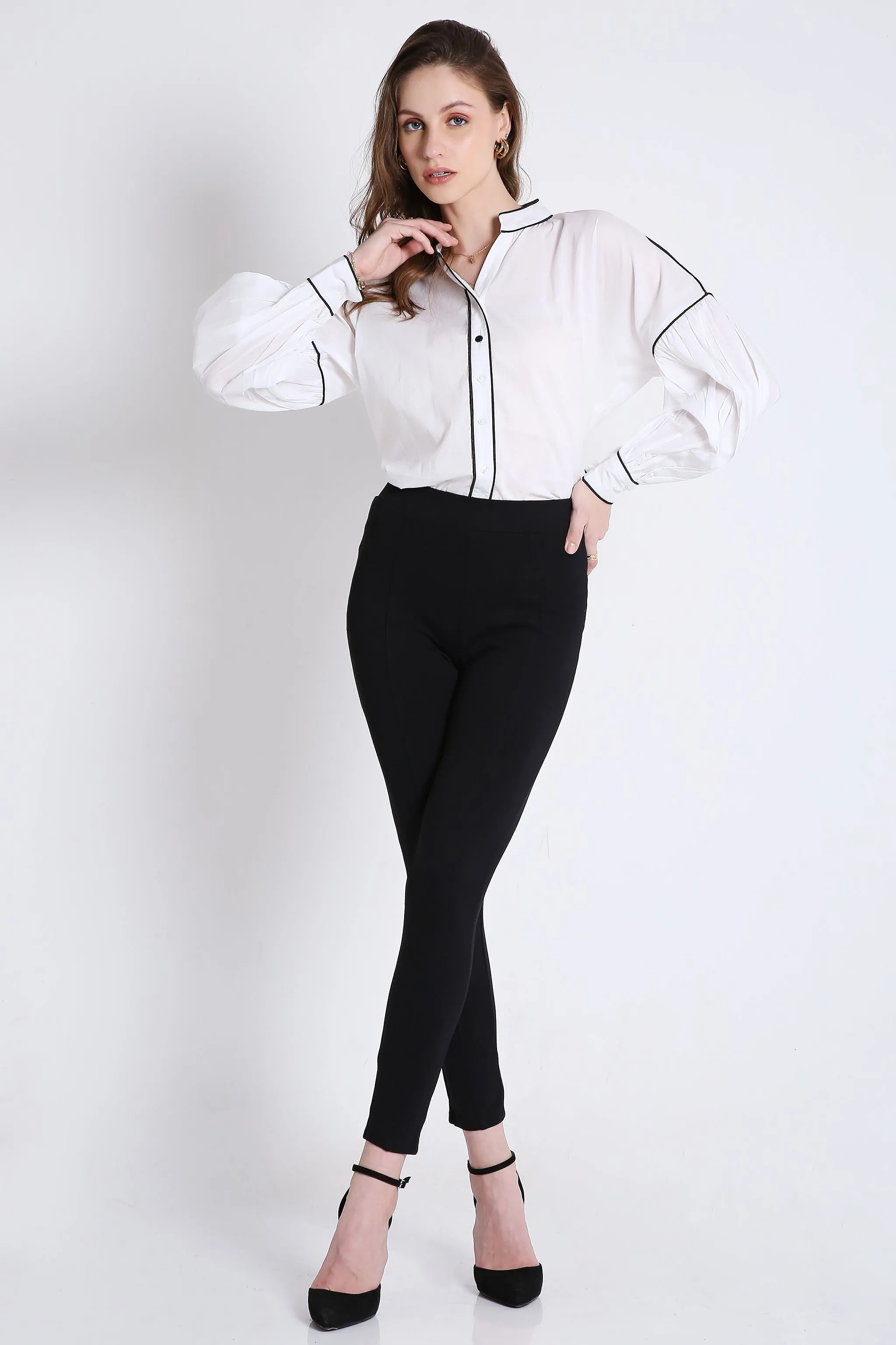 Cotton Over Sized White Shirt with Contrast Piping French Theory