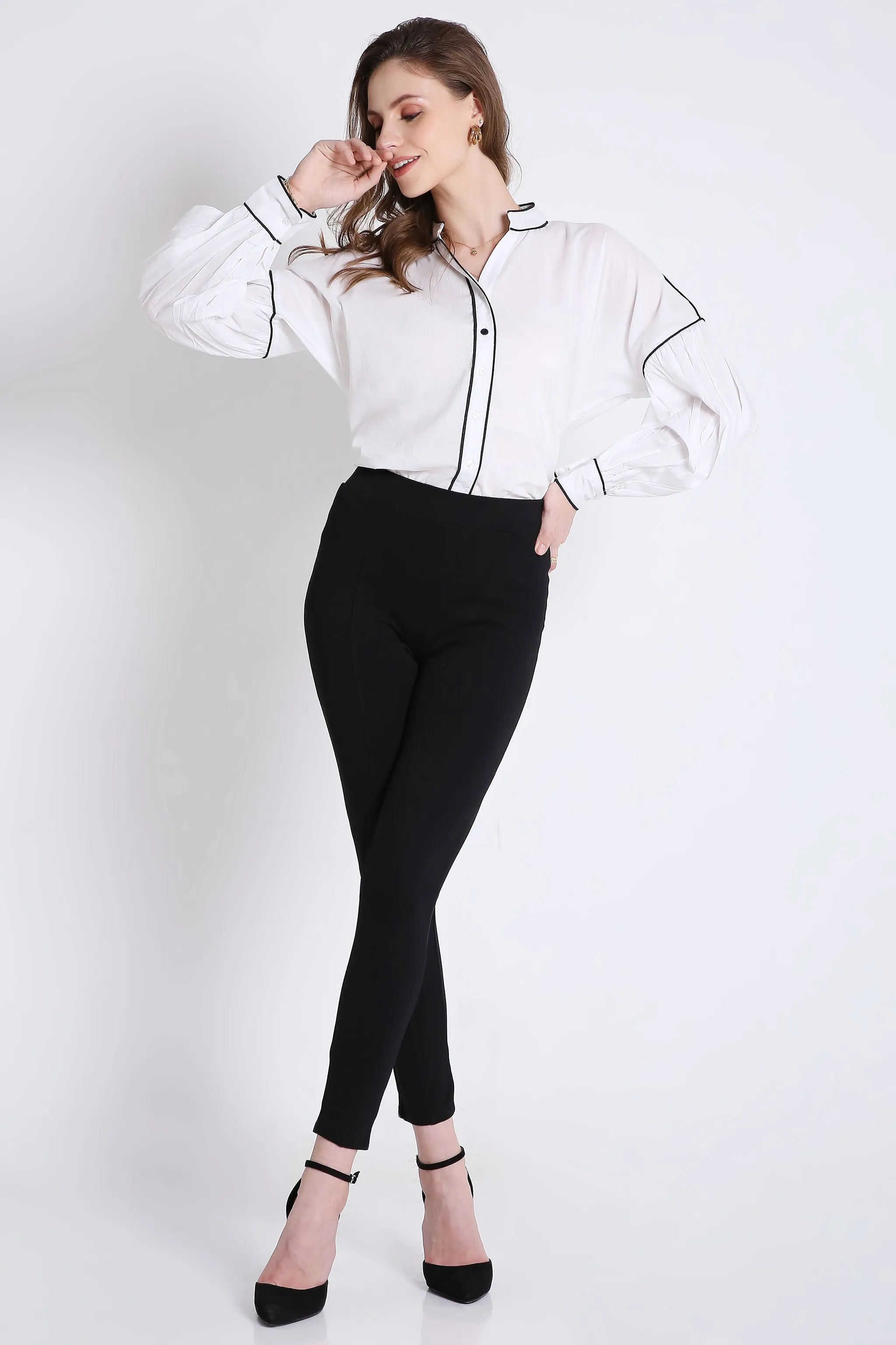Cotton Over Sized White Shirt with Contrast Piping French Theory