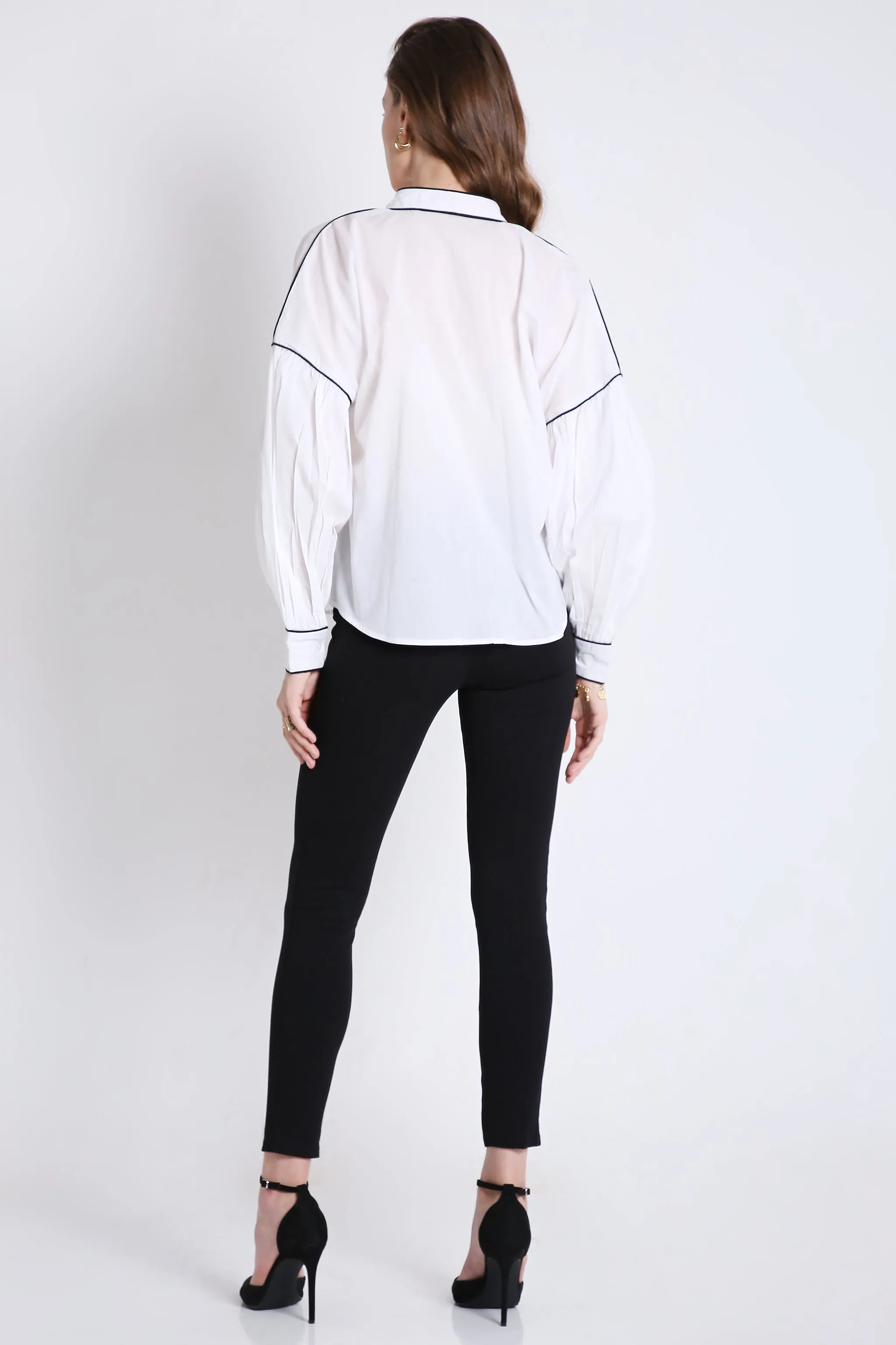 Cotton Over Sized White Shirt with Contrast Piping French Theory