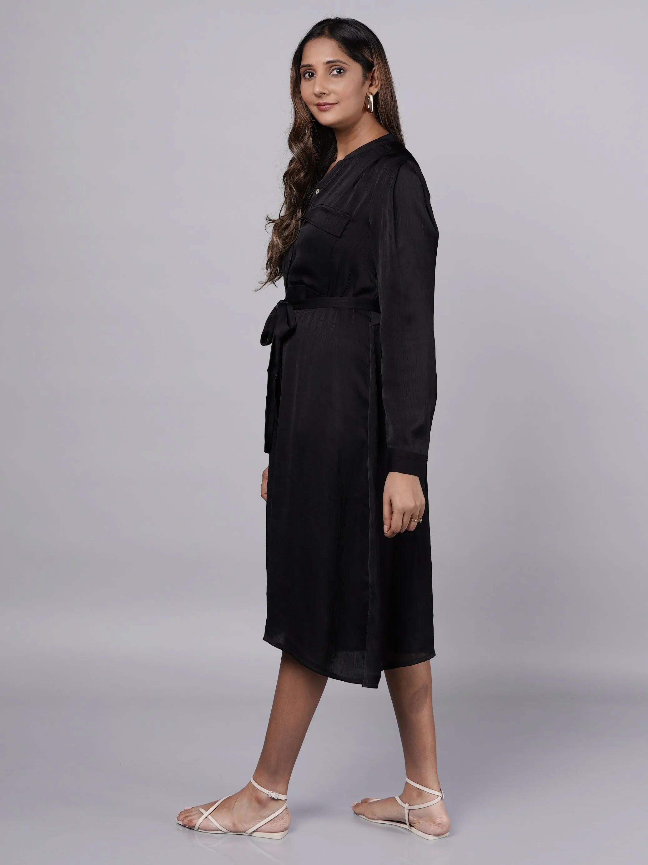 Crushed Black Satin Dress French Theory