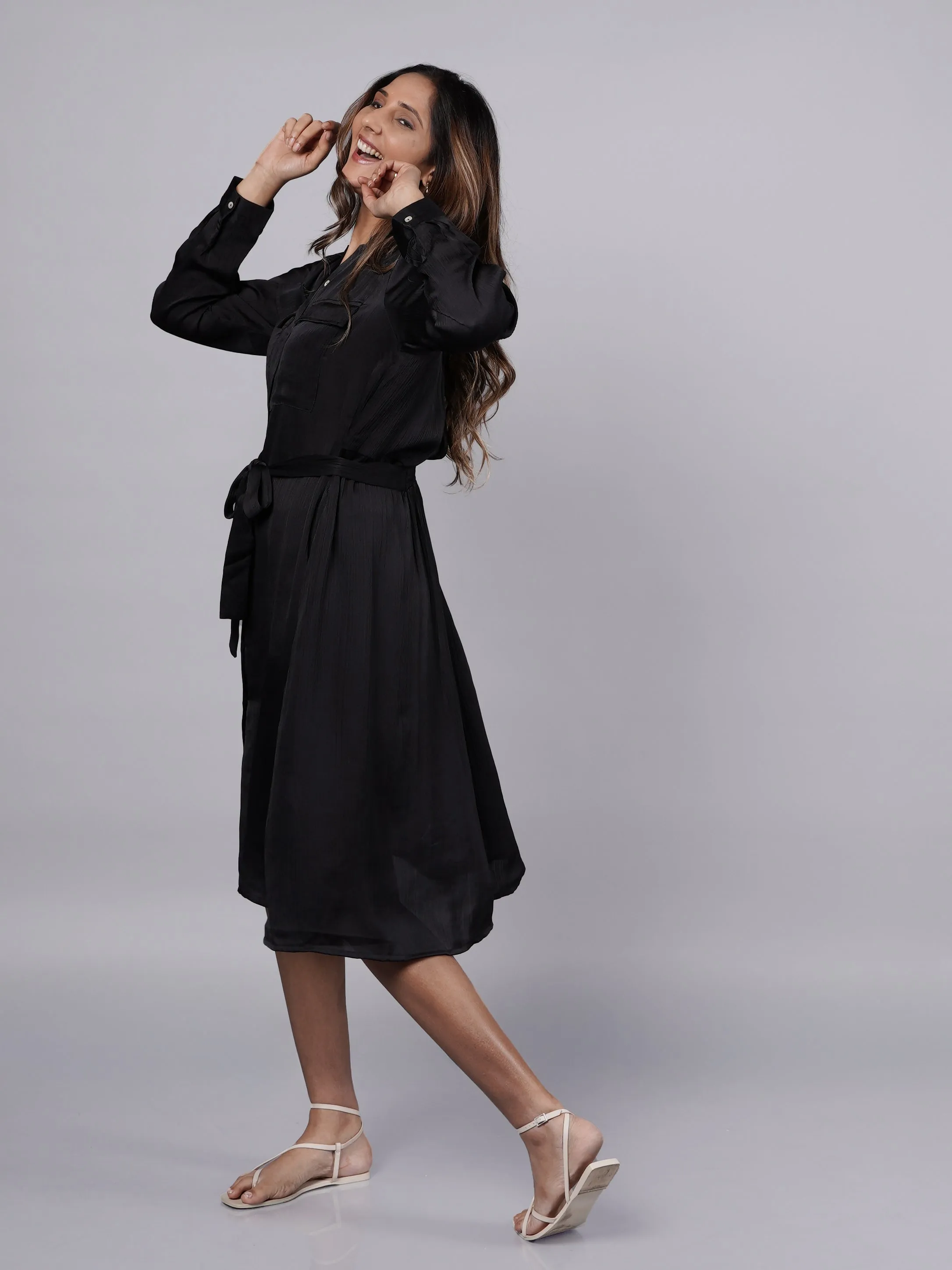 Crushed Black Satin Dress French Theory